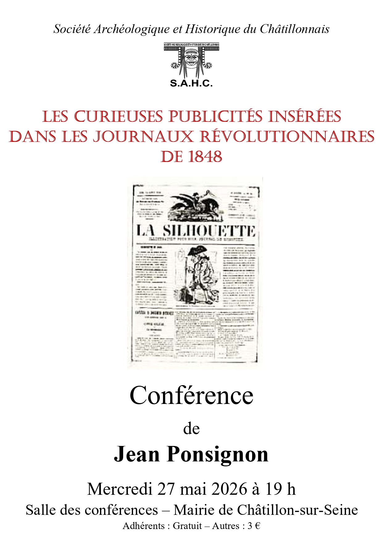 Conférence de Jean Ponsignon: Les curieuses publicités insérées dans les journaux révolutionnaires de 1848