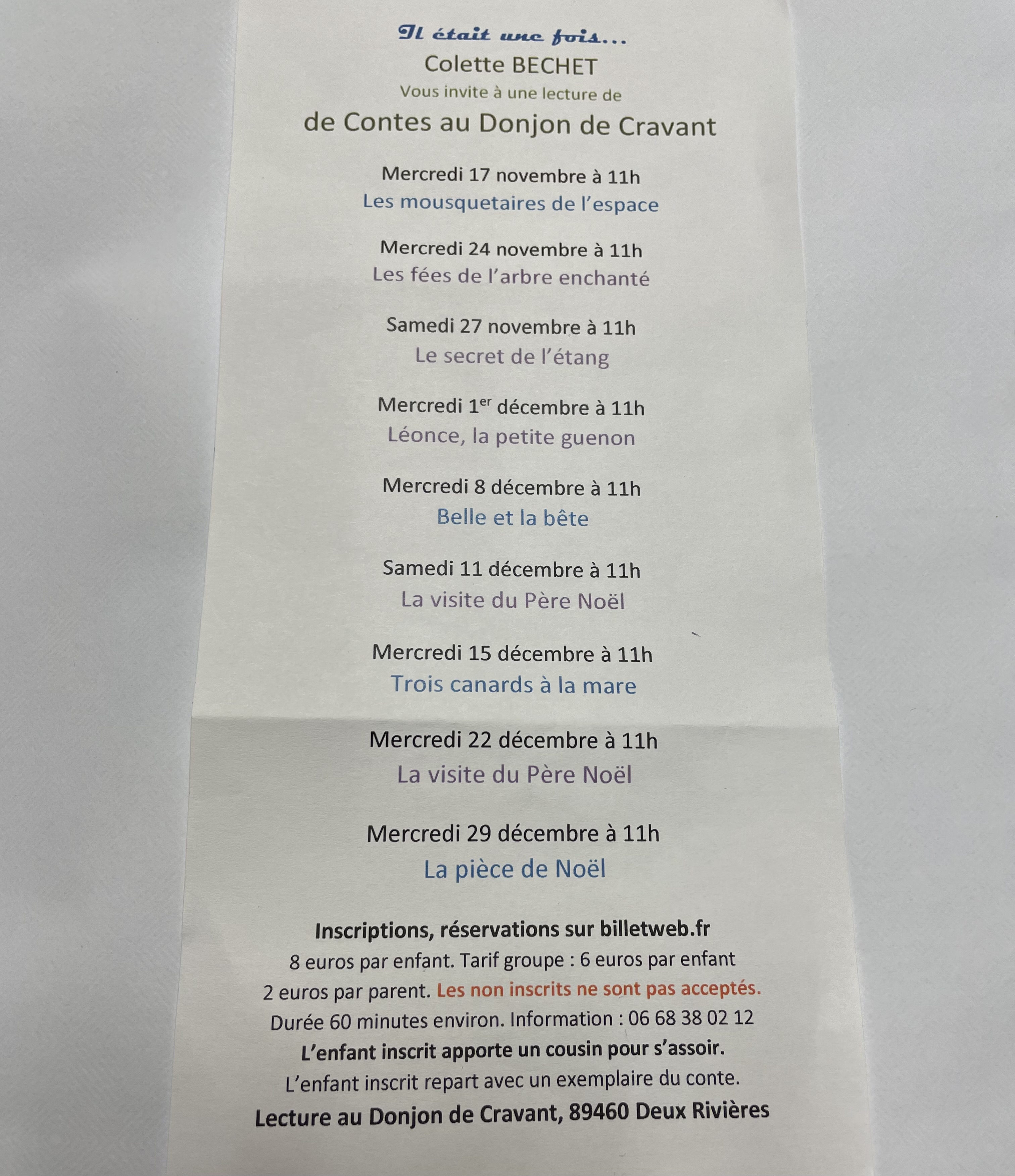 Contes au Donjon Cravant du 17 nov au 29 dec