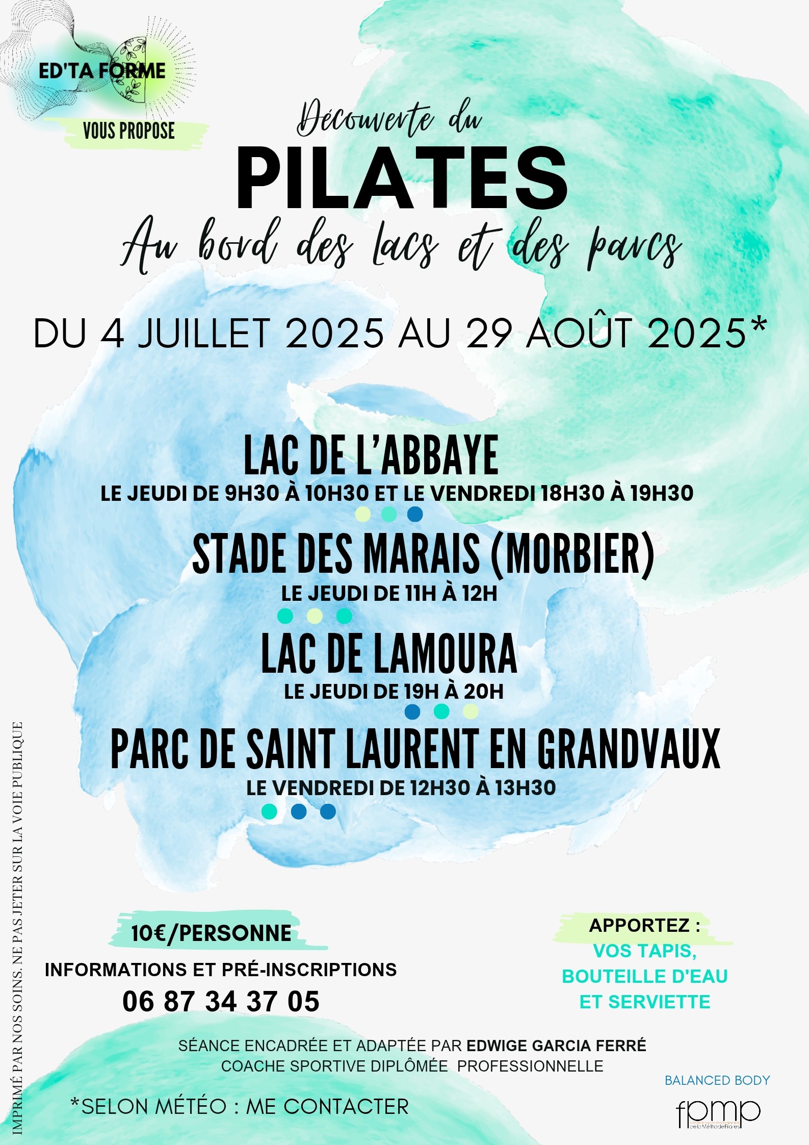 Découverte du Pilates au bord des Lacs et des parcs