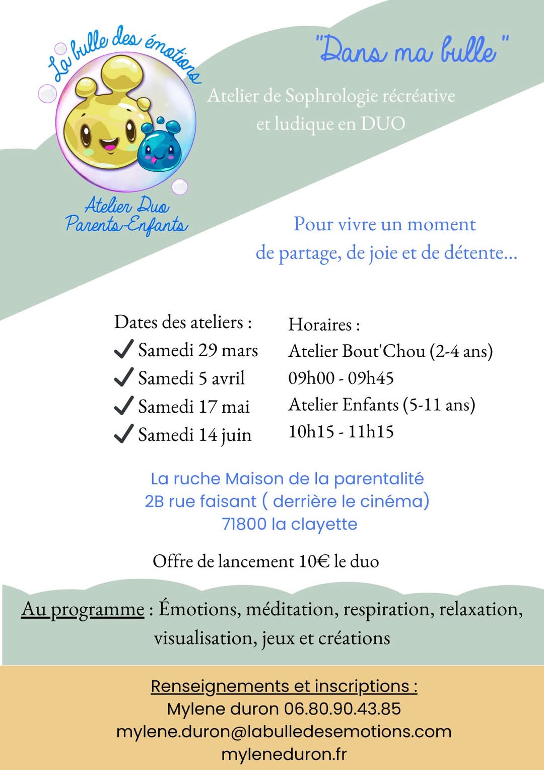 Atelier la bulle des émotions 