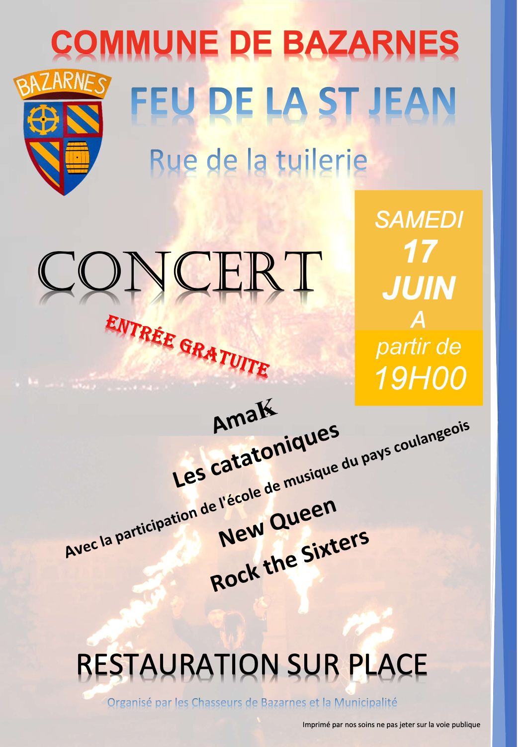 Feu St Jean et concert Bazarnes 17 juin