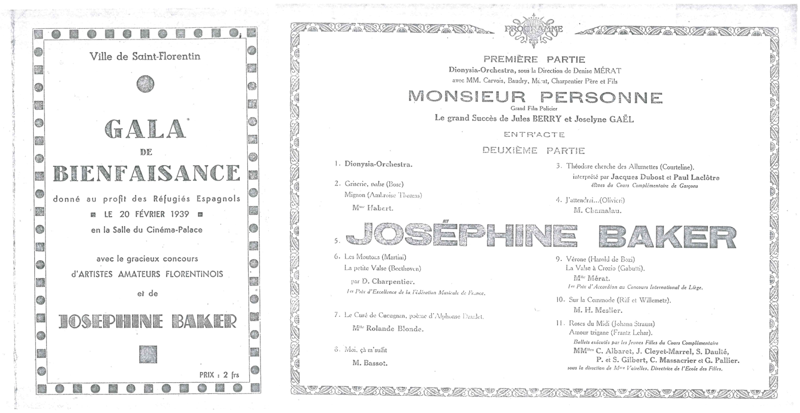 Gala de Bienfaisance avec Joséphine Baker à St-Florentin