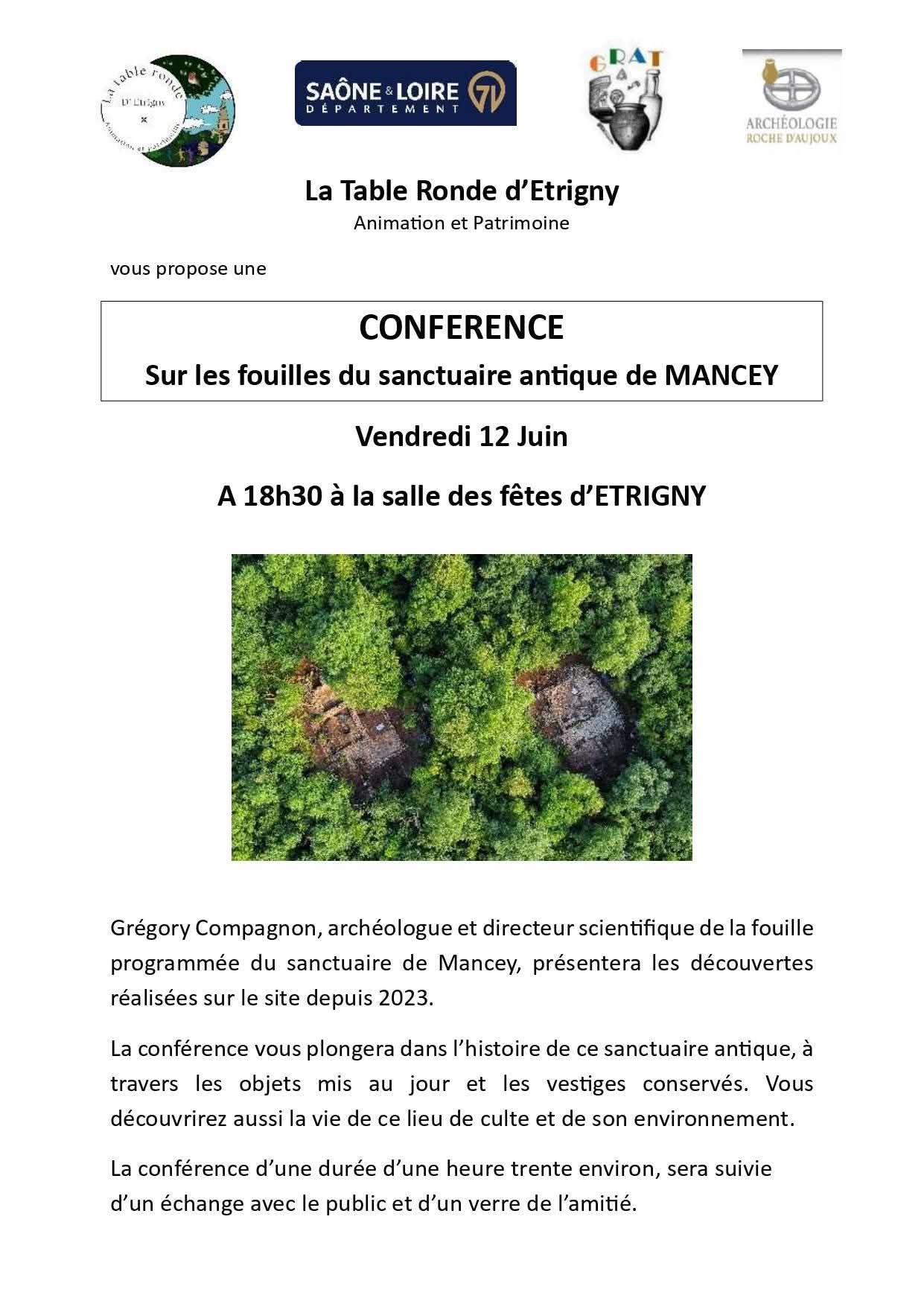 Conférence sur les fouilles du sanctuaire antique de Mancey