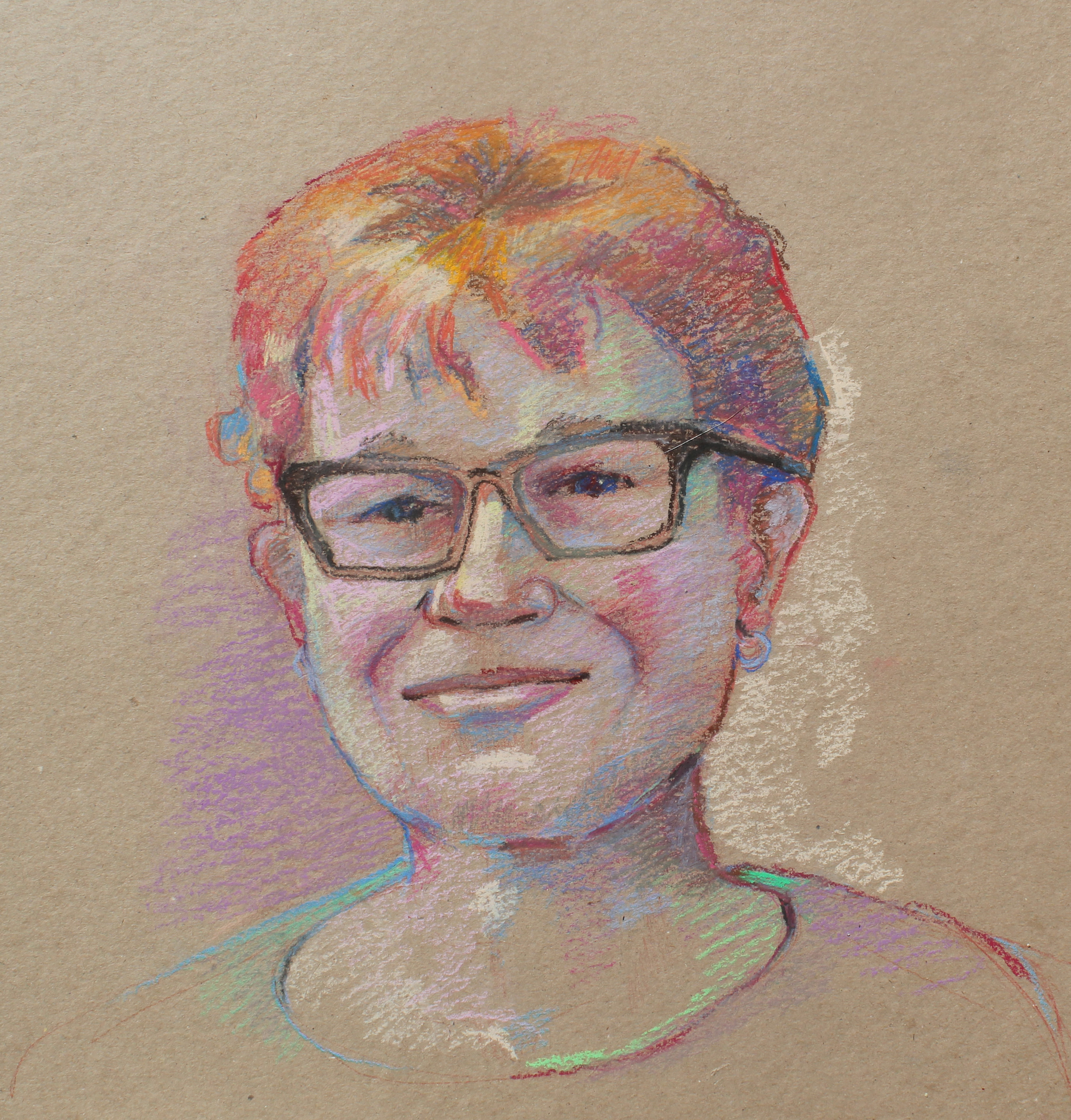 Portrait au pastel et technique mixte