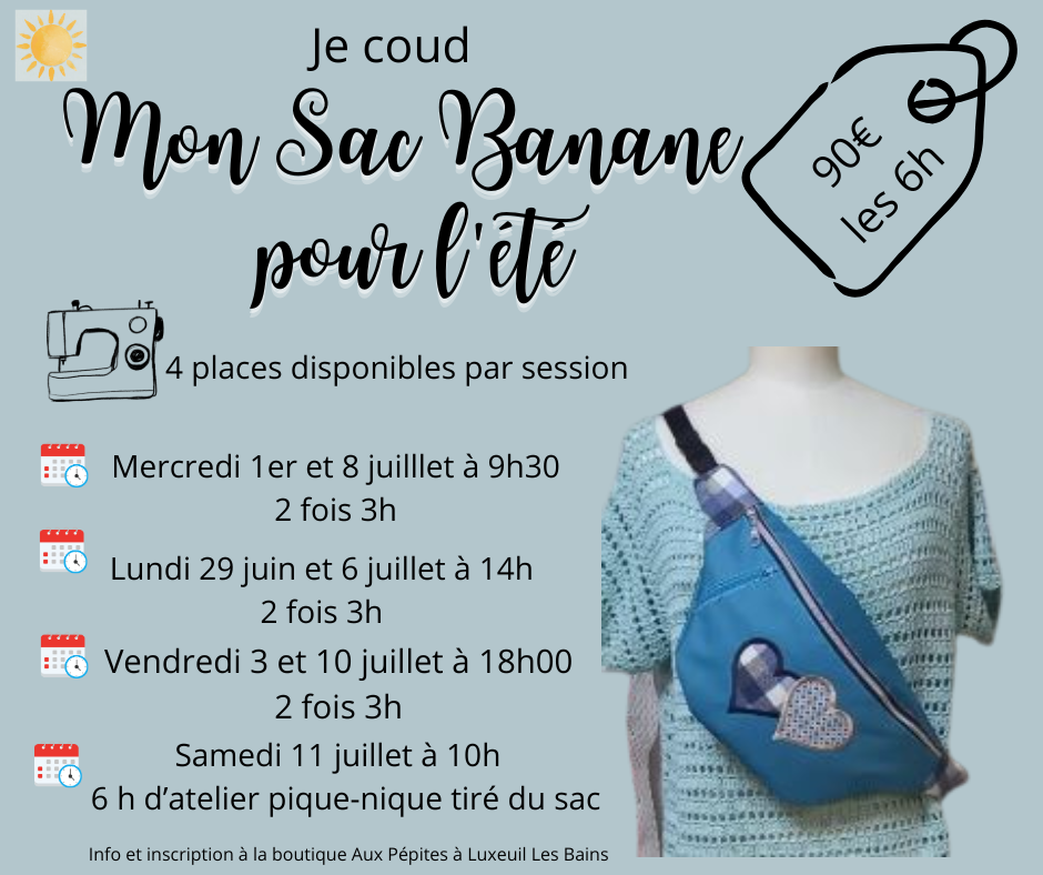Atelier couture "Je couds mon sac Banane pour l'été"