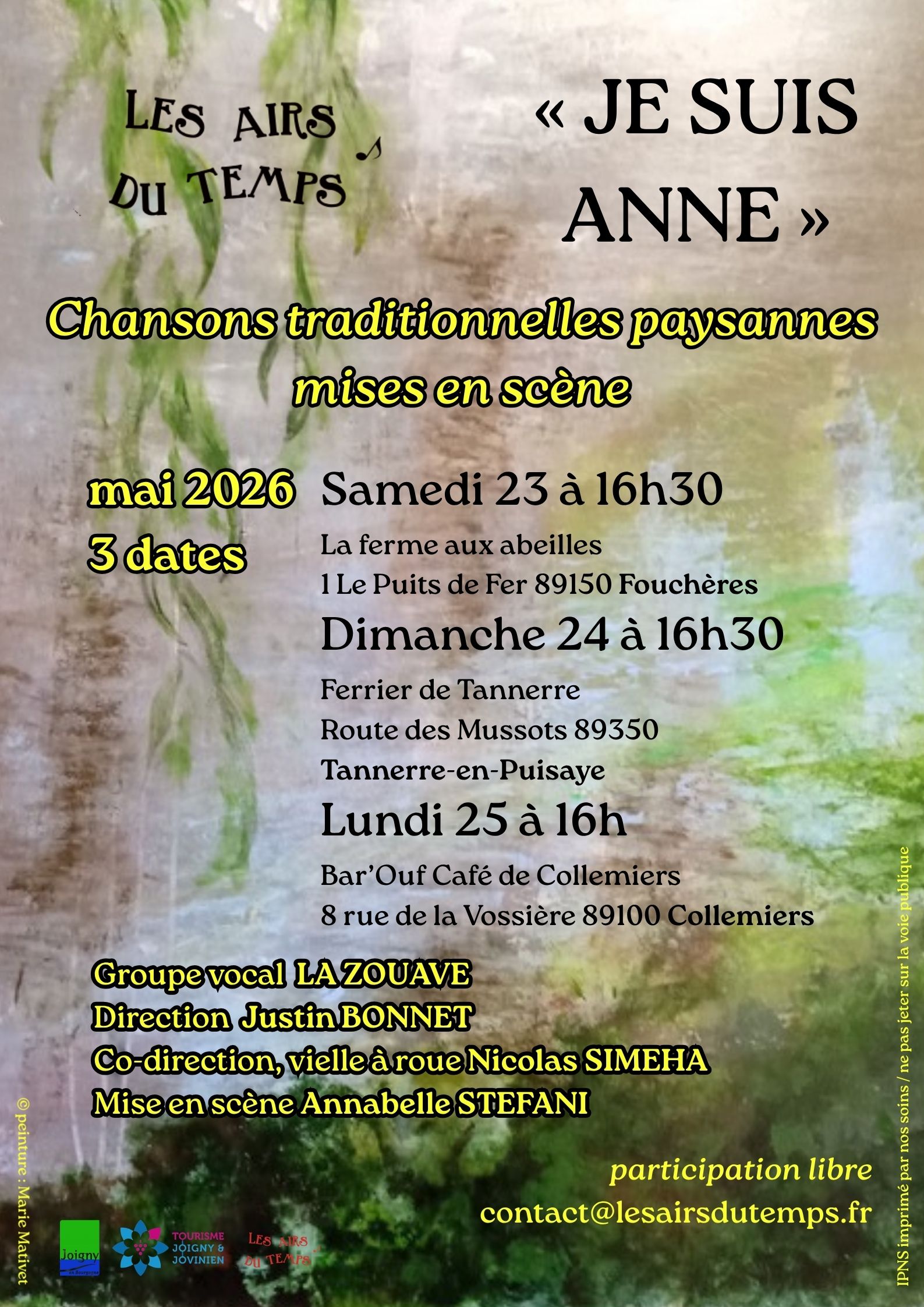 Je suis Anne, chansons paysannes traditionnelles — visuel événement