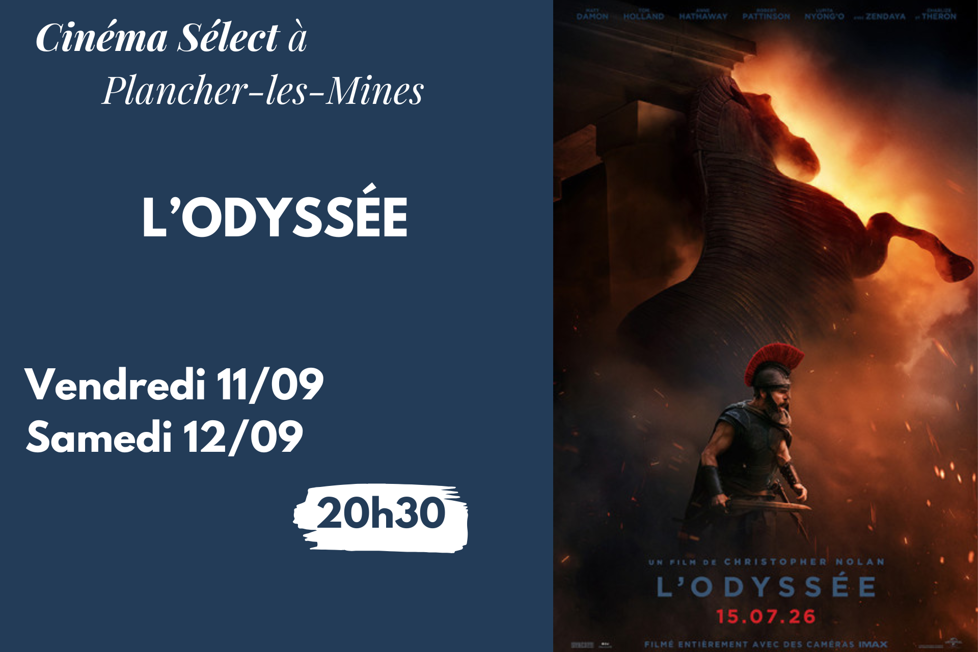 Film "L'ODYSSÉE" au Cinéma SELECT à PLANCHER-les-MINES