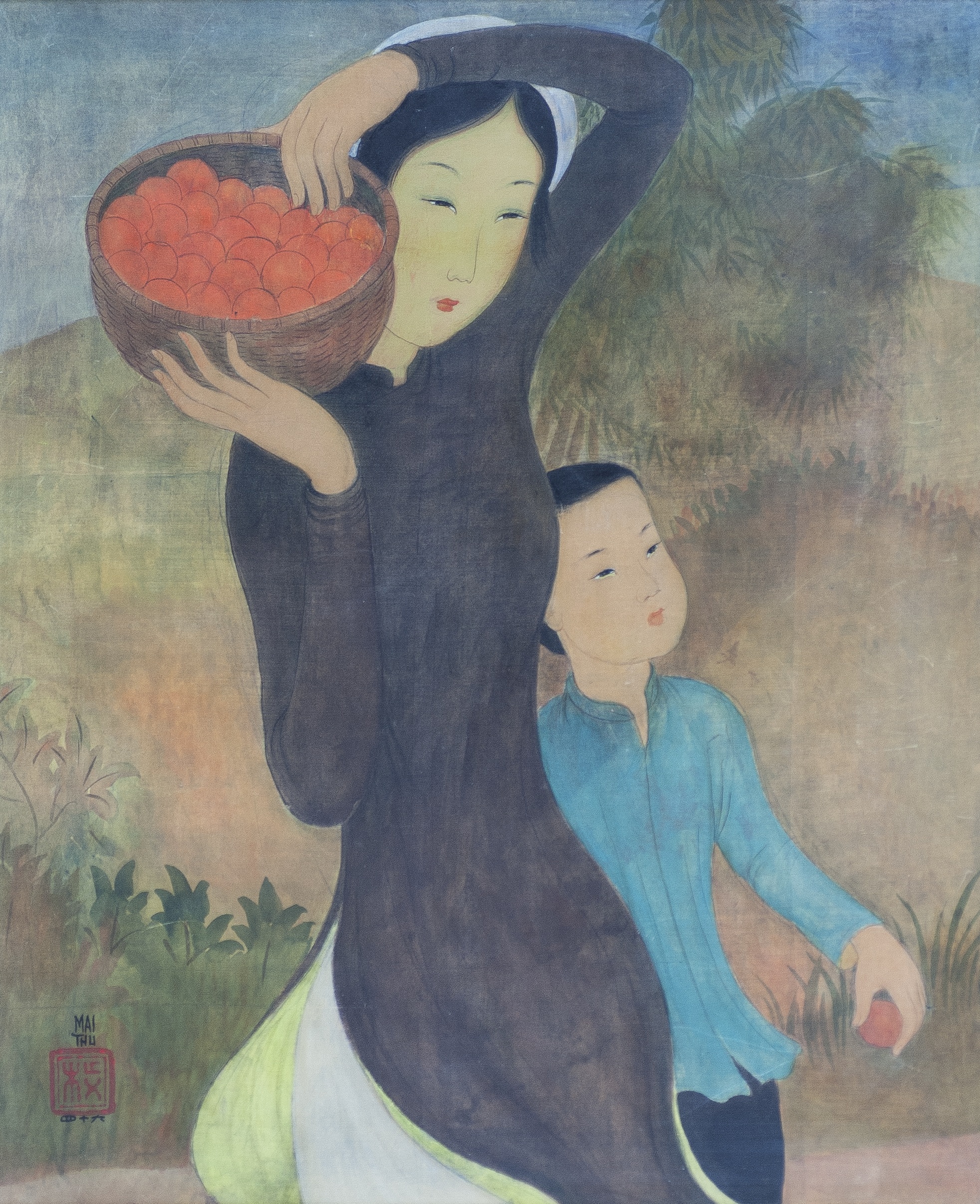 Mère et Enfant, Panier de fruits 