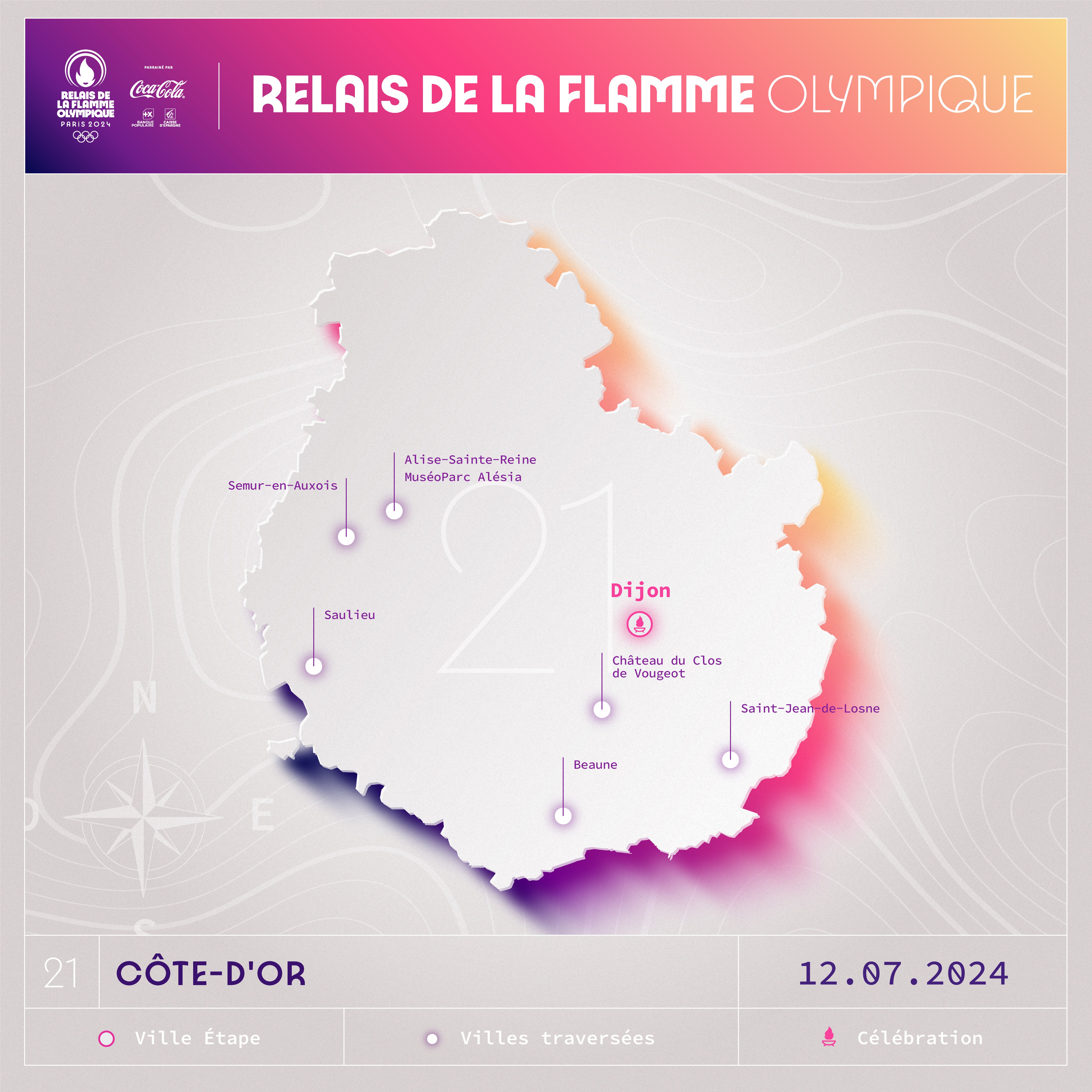 Carte Relais de la Flamme en Côte-d'Or