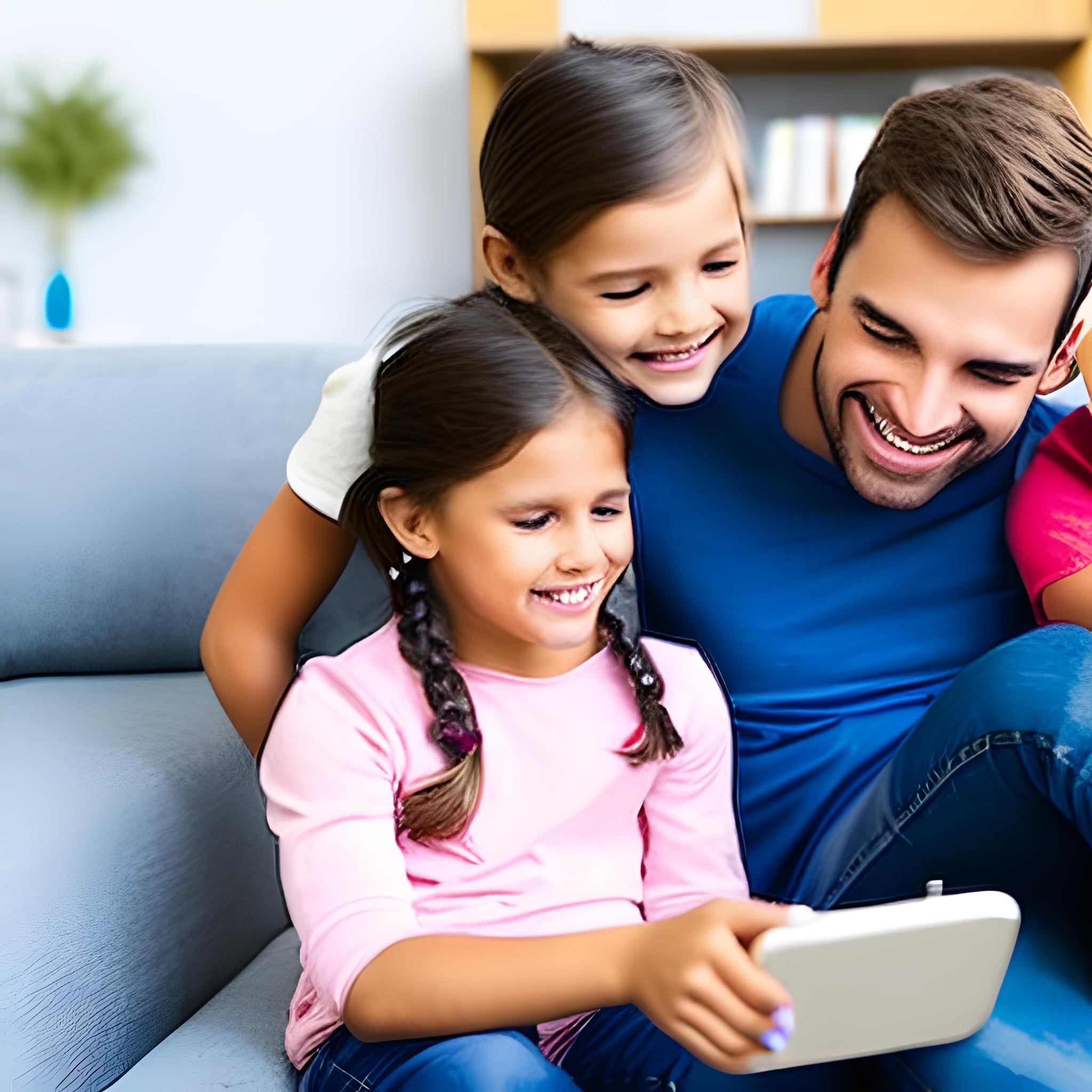 Photo parent enfant sur tablette