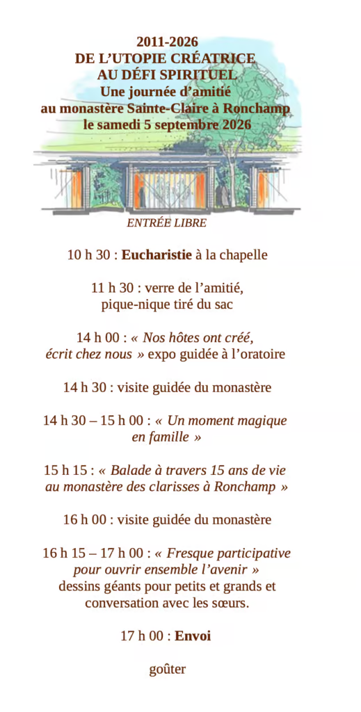 Journée d'amitié à La Chapelle : 2011-2026 DE L’UTOPIE CRÉATRICE AU DÉFI SPIRITUEL