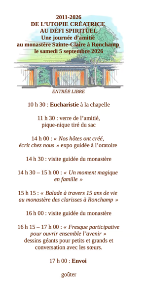 Journée d'amitié à La Chapelle : 2011-2026 DE L’UTOPIE CRÉATRICE AU DÉFI SPIRITUEL