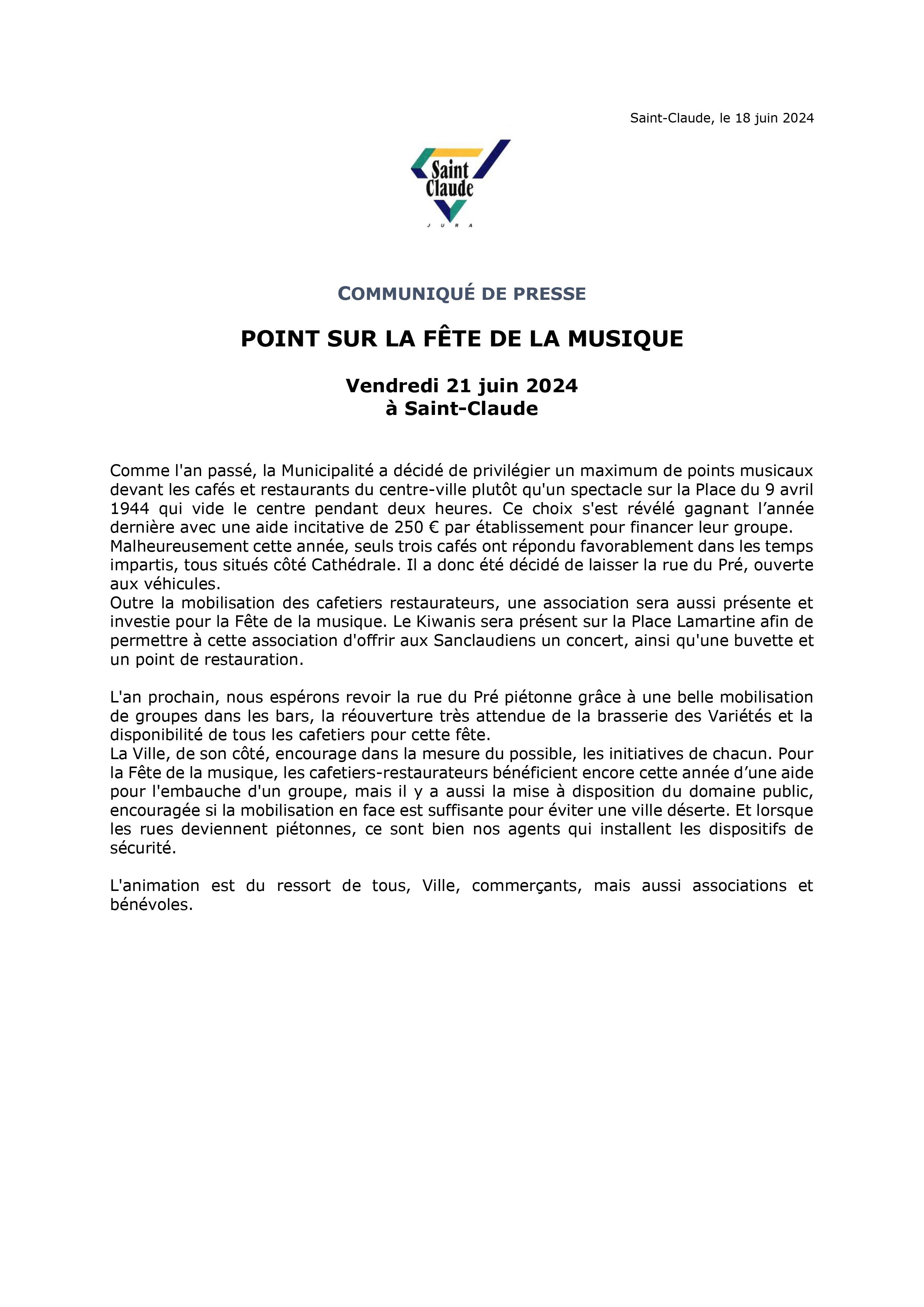 Point sur la Fête de la musique à Saint-Claude, édition 2024_FB