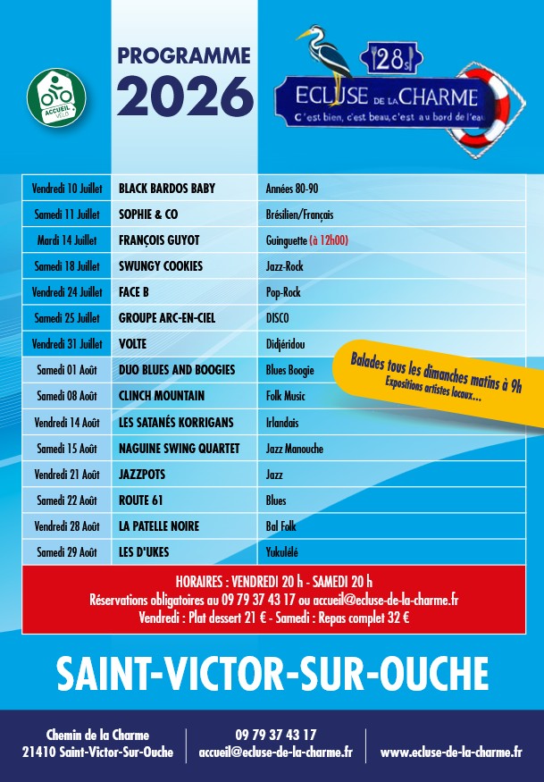 Programmation estivale de l'Ecluse de la Charme
