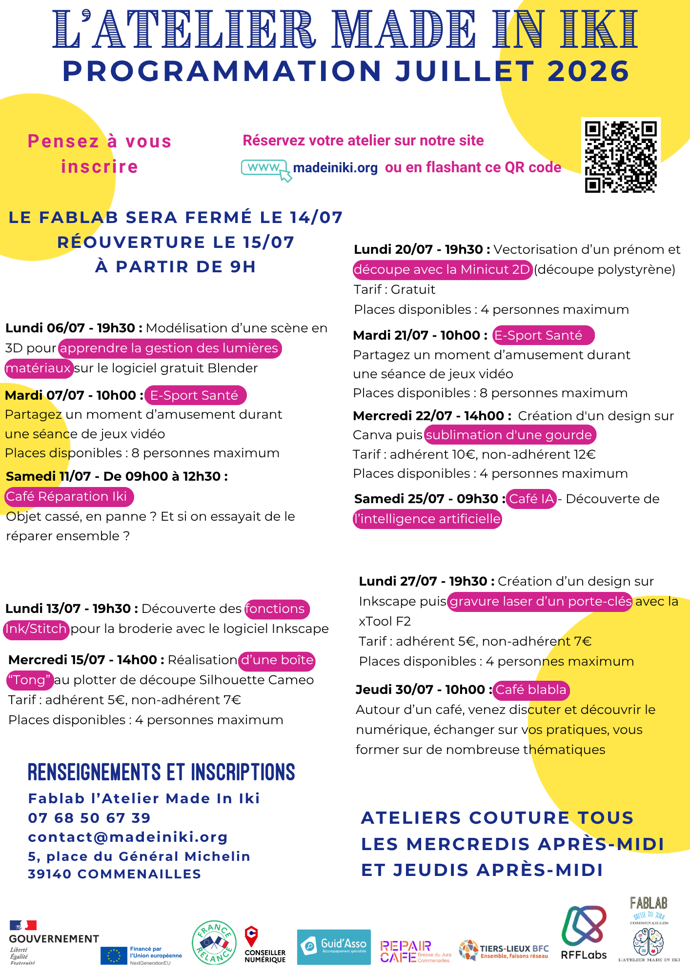 Programmation mensuelle Fablab juillet 2026
