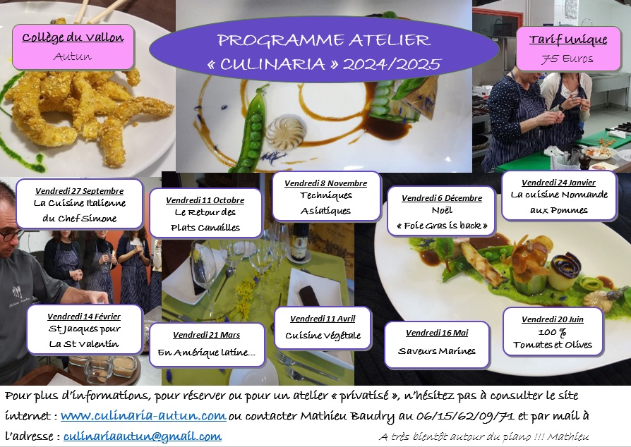 Programme Atelier culinaria 2024-2025