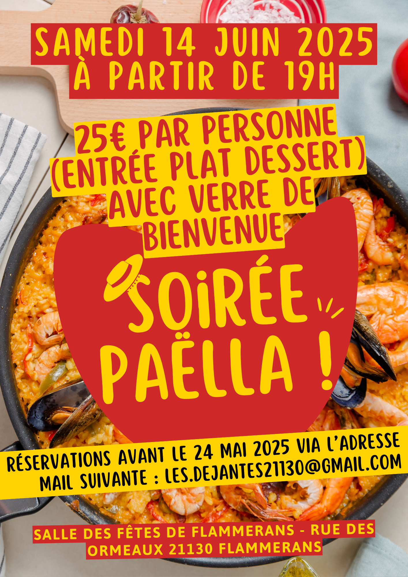 Rouge Jaune Noir Moderne Illustration Photos Annonce Evènement Musique Soirée Paëlla Affiche Poster - 1
