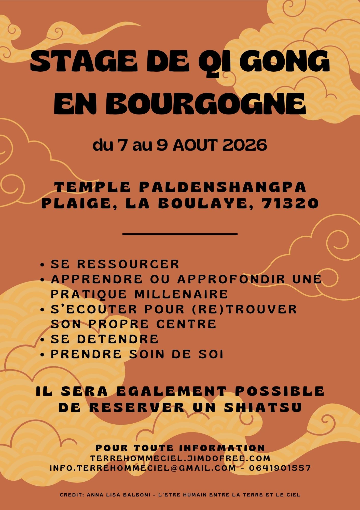 Stage de Qi gong (Yi Yin Fa, Dao Yin Fa, Étirements des méridiens) et séances de Shiatsu