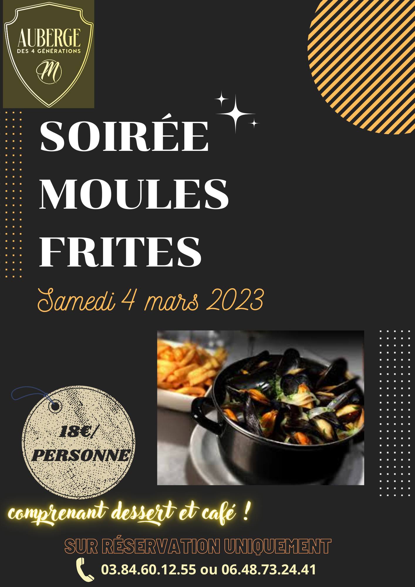Soirée Moules Frites auberge des 4 générations