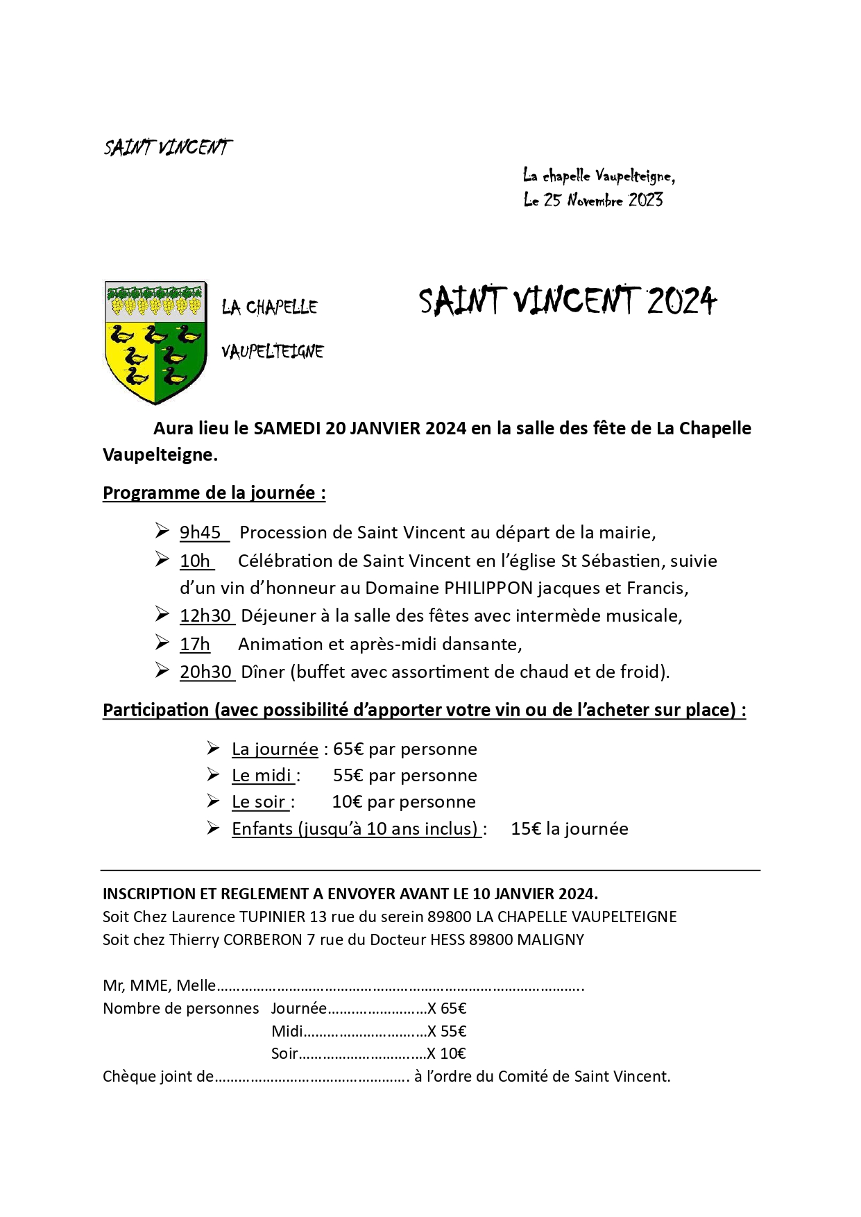 St Vincent 2024 La Chapelle Vaupelteigne 20 jan