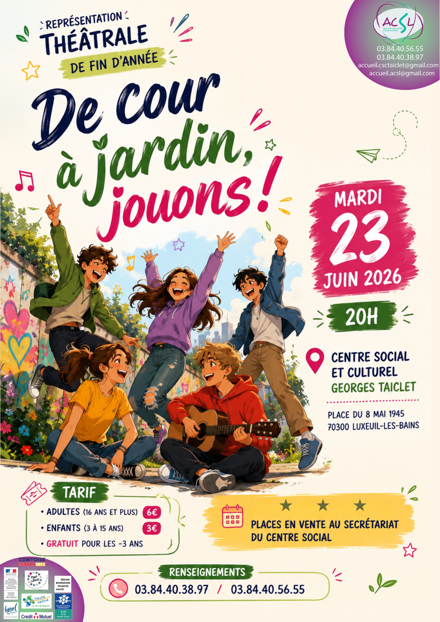 Représentation théâtrale de fin d'année : "De cour à jardin, jouons!"