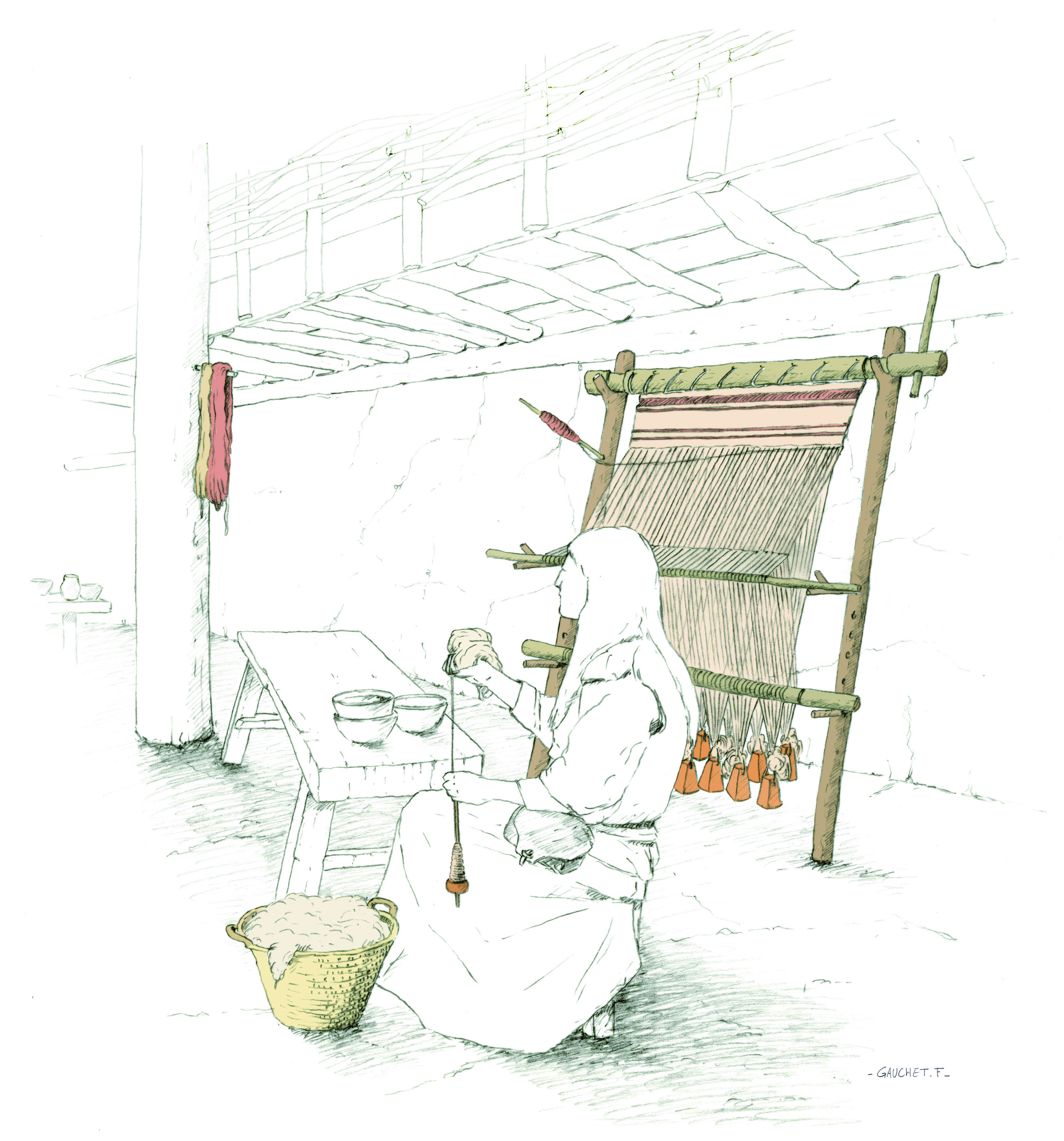 Illustration de tissage à l'âge du Bronze