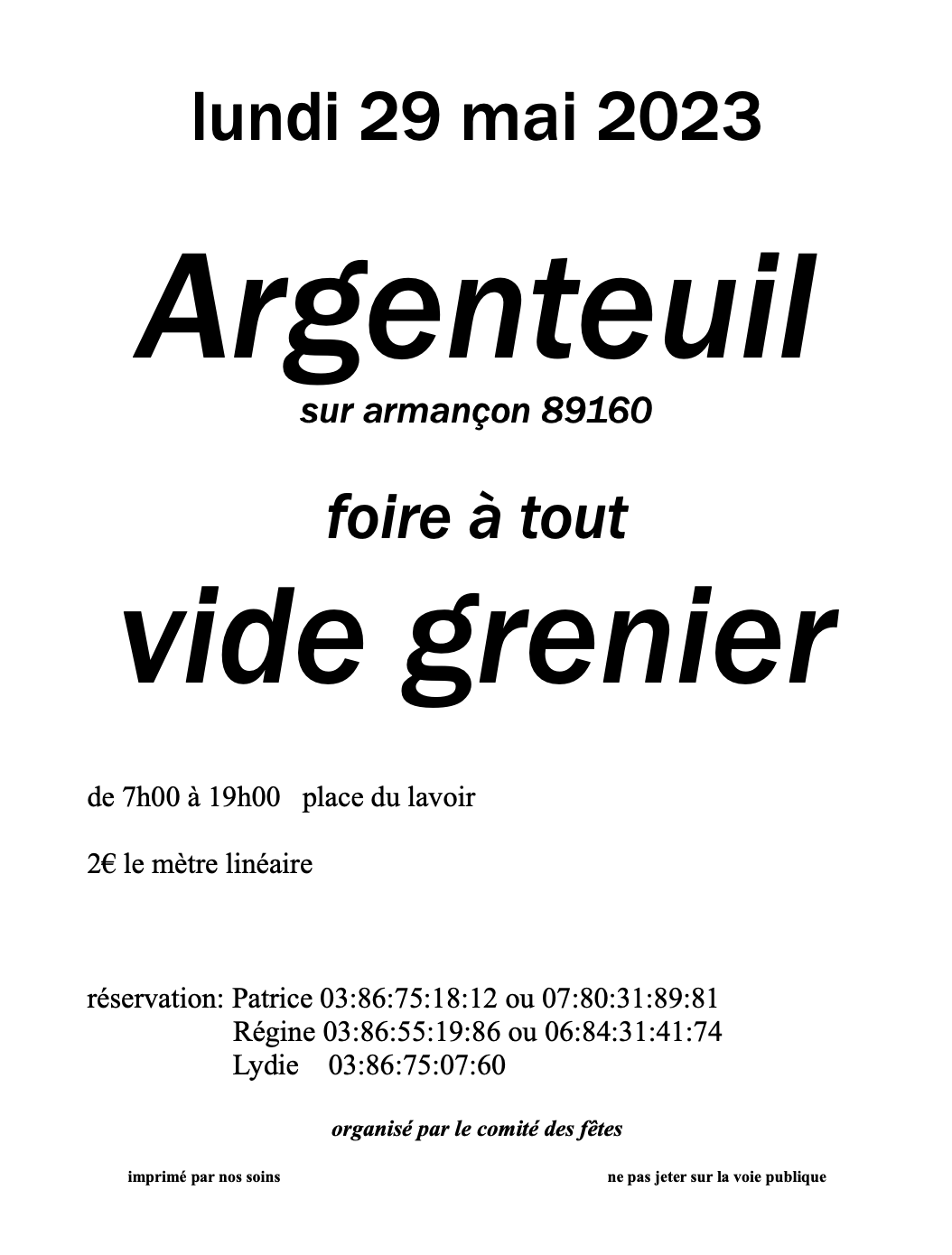 Vide-grenier Argenteuil 29 mai
