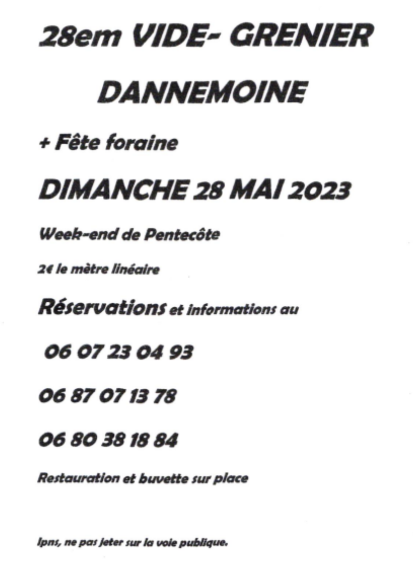 Vide-grenier Dannemoine 28 mai