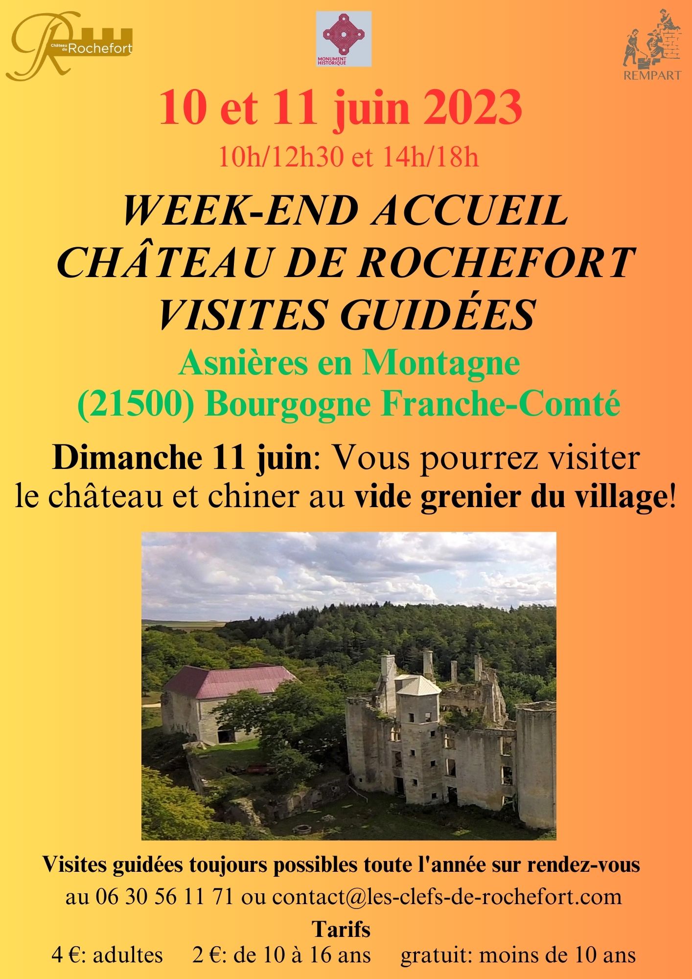 Visites guidées Château de Rochefort Asnières en Montagne 10 et 11 juin - 1