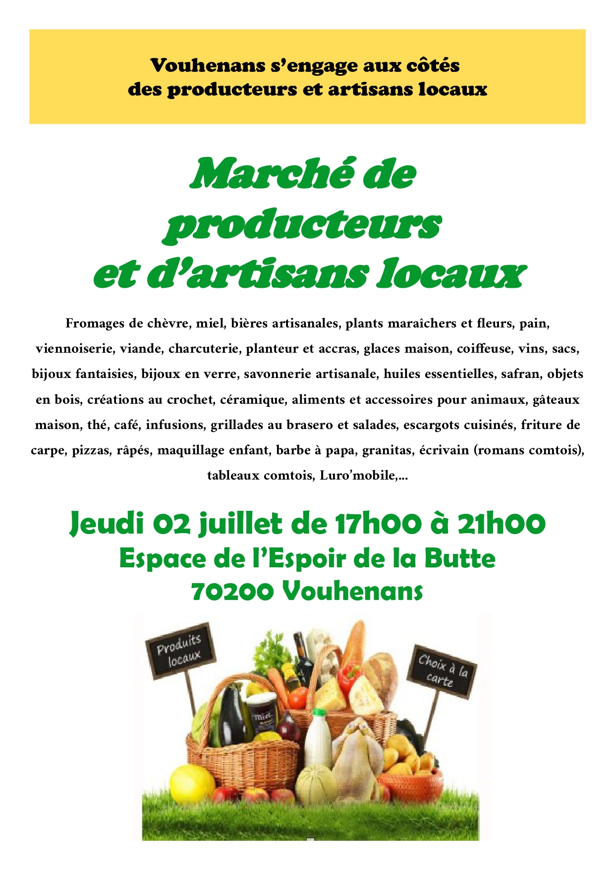 🛍️ Marché de producteurs et d’artisans locaux à Vouhenans.