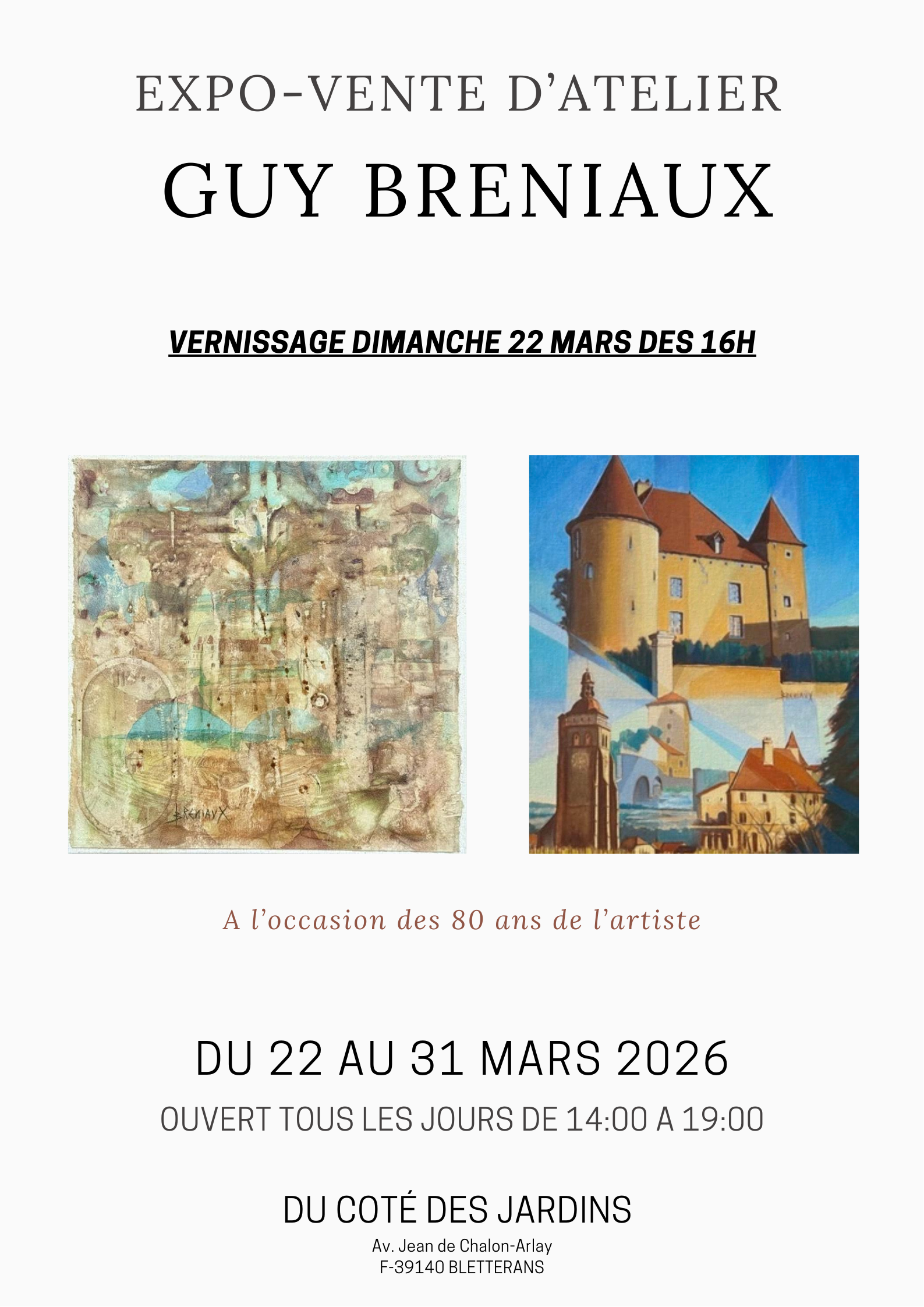 Guy Breniaux - Exposition Vente d'Atelier
