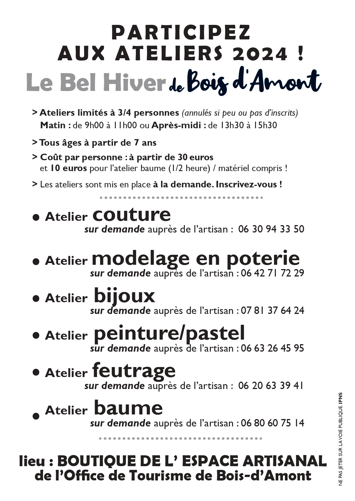 Ateliers "Le bel hiver de Bois d'amont"