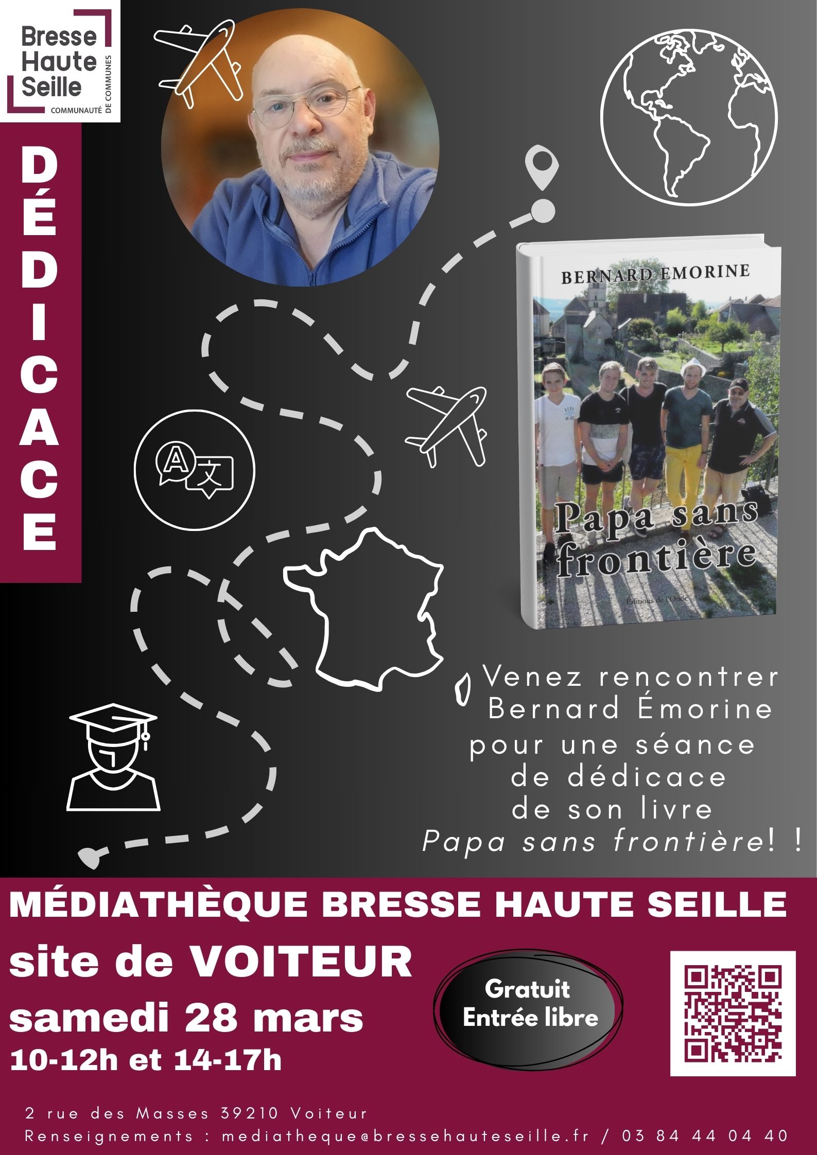 Séance de dédicace de Bernard Emorine pour Papa sans frontière 