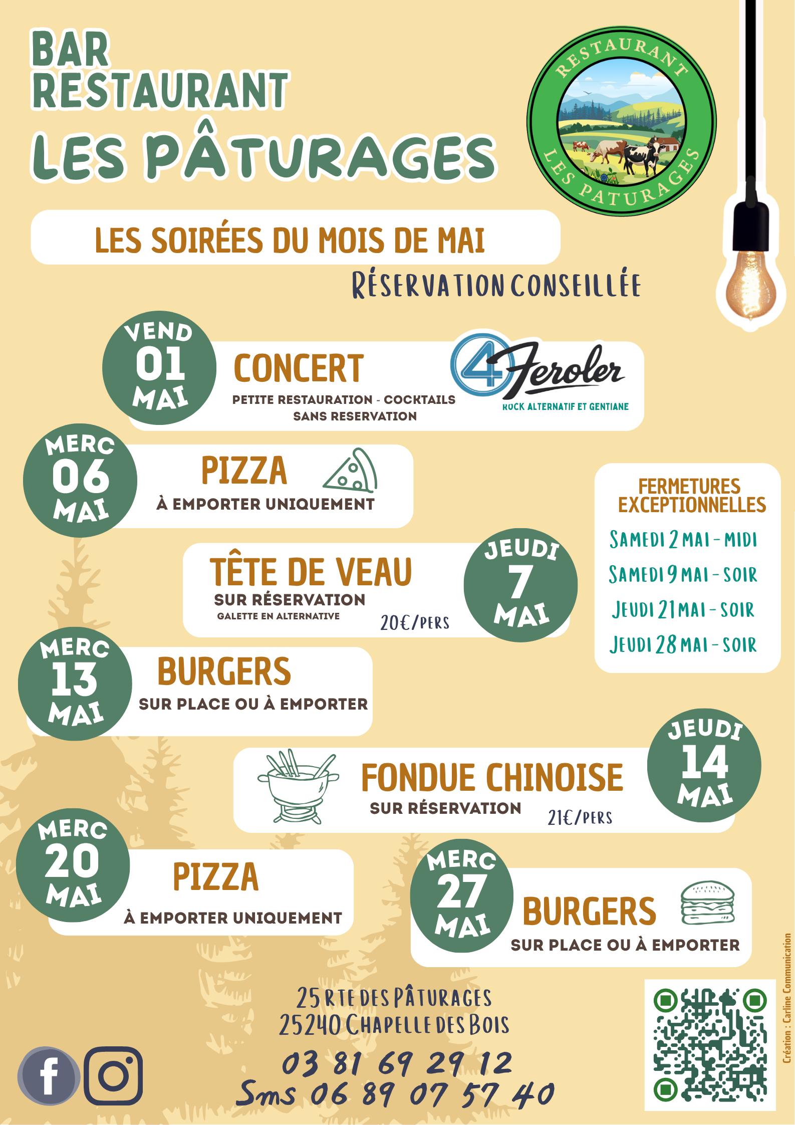 Soirées Spéciales mai : Restaurant Les Pâturages