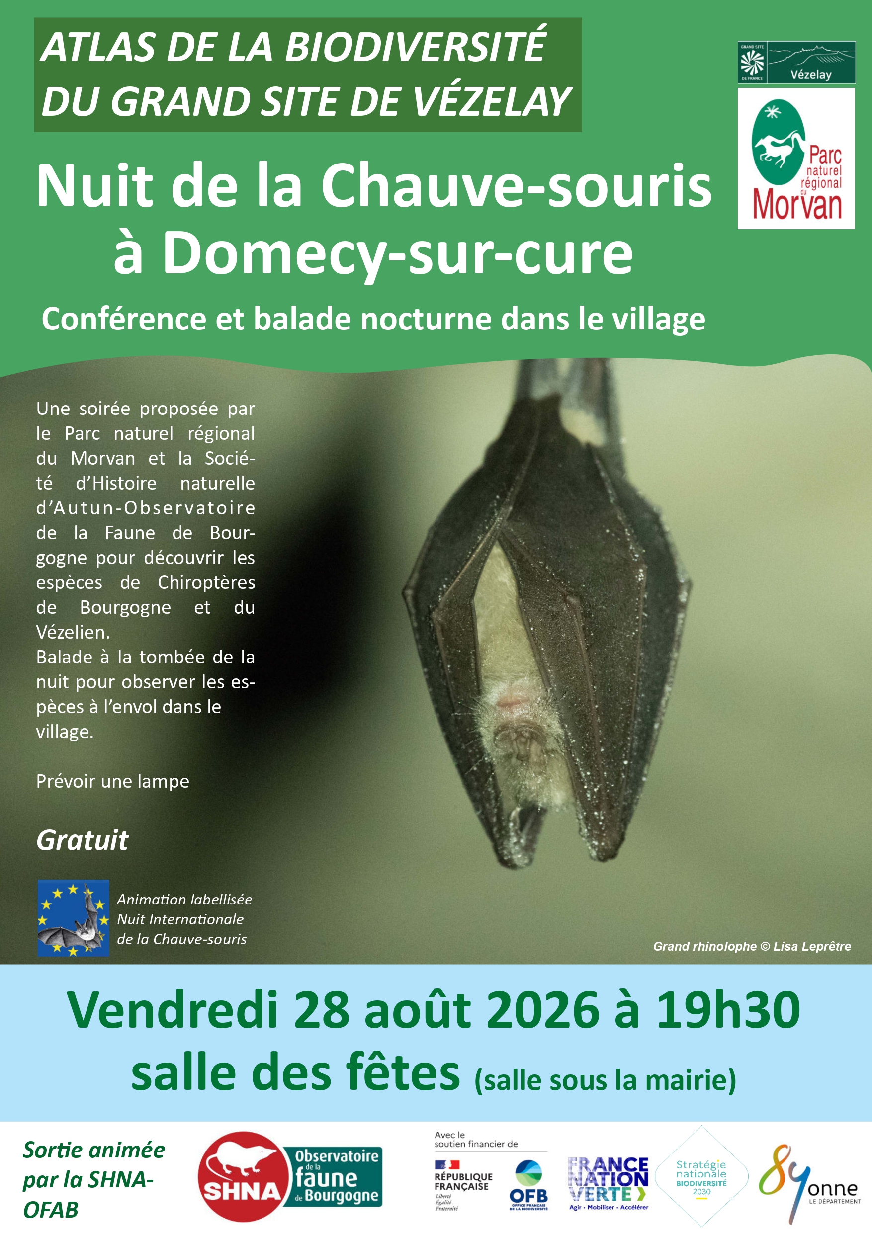 Vendredi 28 août - Nuit de la Chauve-Souris, à la découverte des Chauves-souris du Vézelien