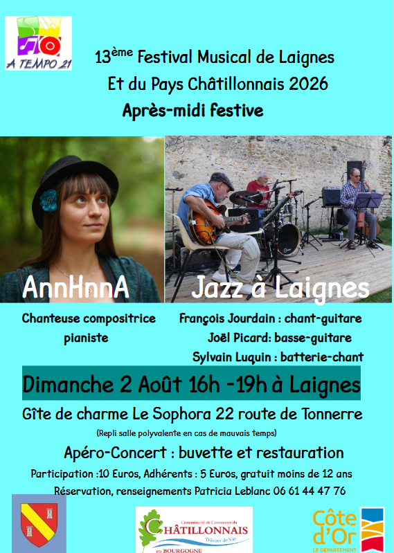13ème Festival Musical - Chanteuse/compositrice suivi d'un Apéro- Jazz à Laignes