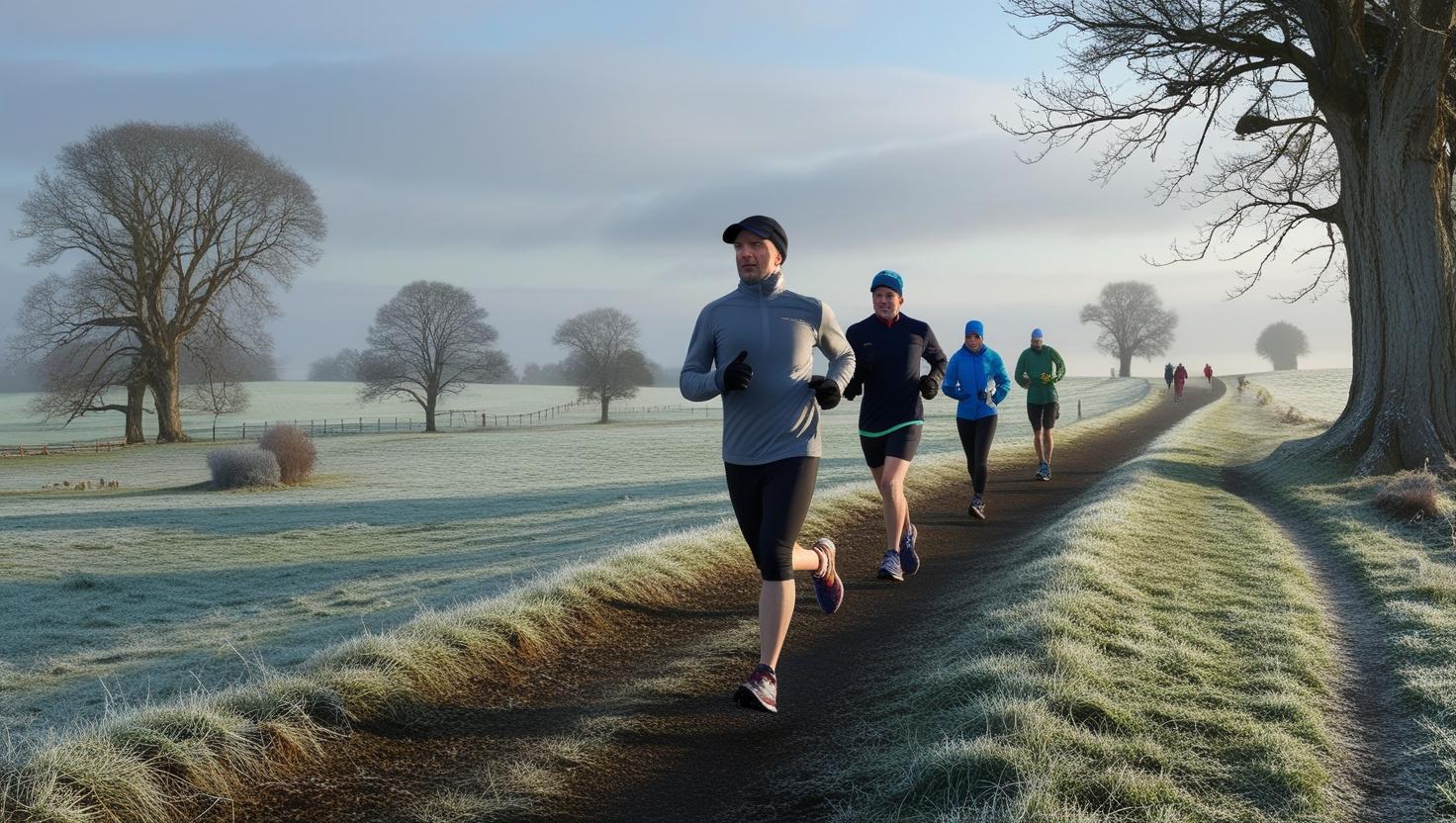 coureurs et marcheurs à la campagne un matin de février
