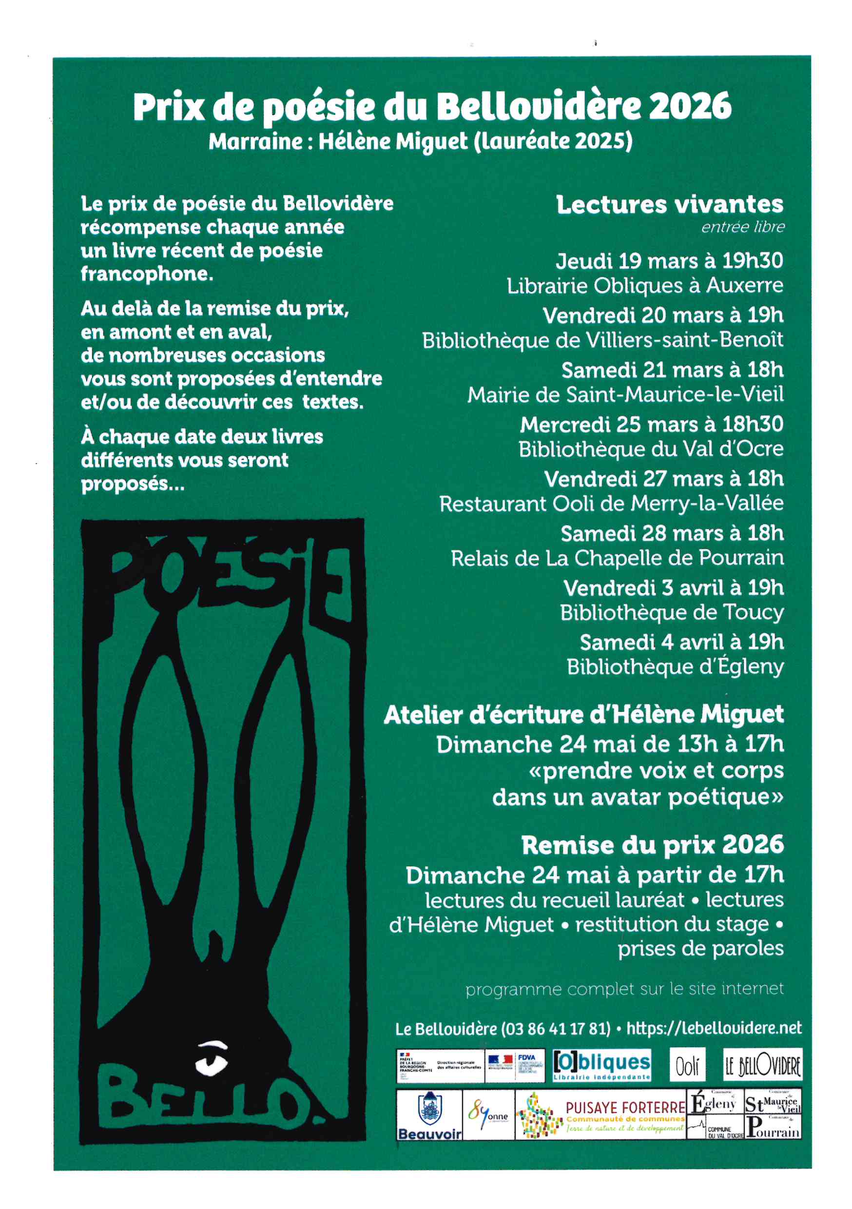 Poésie en chemin - lectures des livres finalistes du prix de poésie du Bellovidère 2026