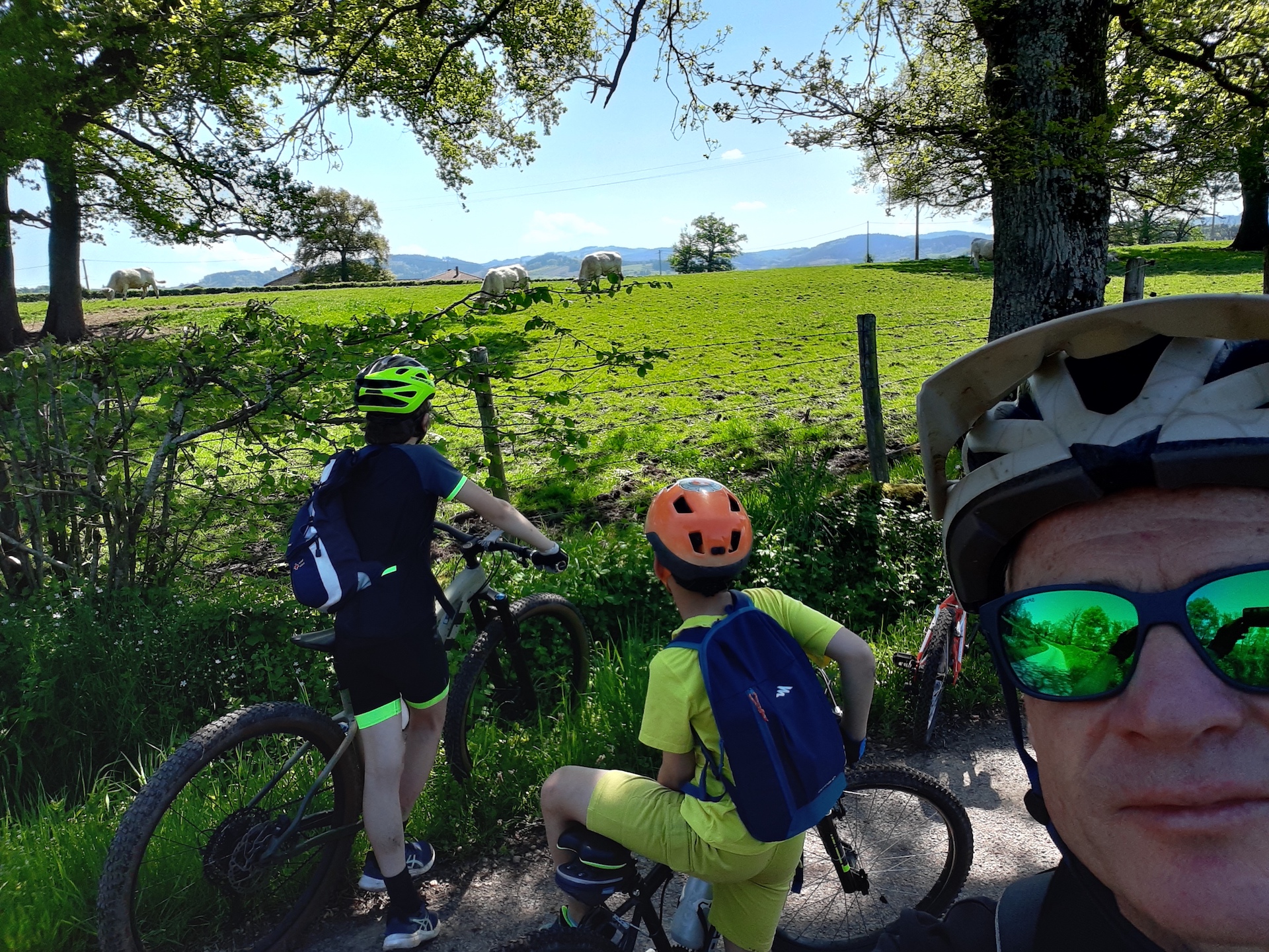groupe enfants a vtt face a un paysage verdoyant