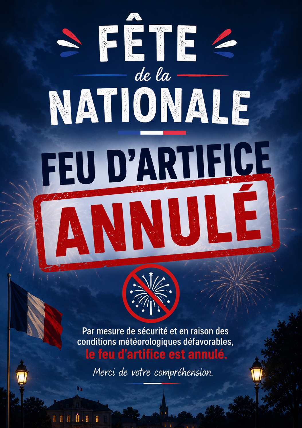 Feu d'artifice annulé en raison des conditions météorologique.