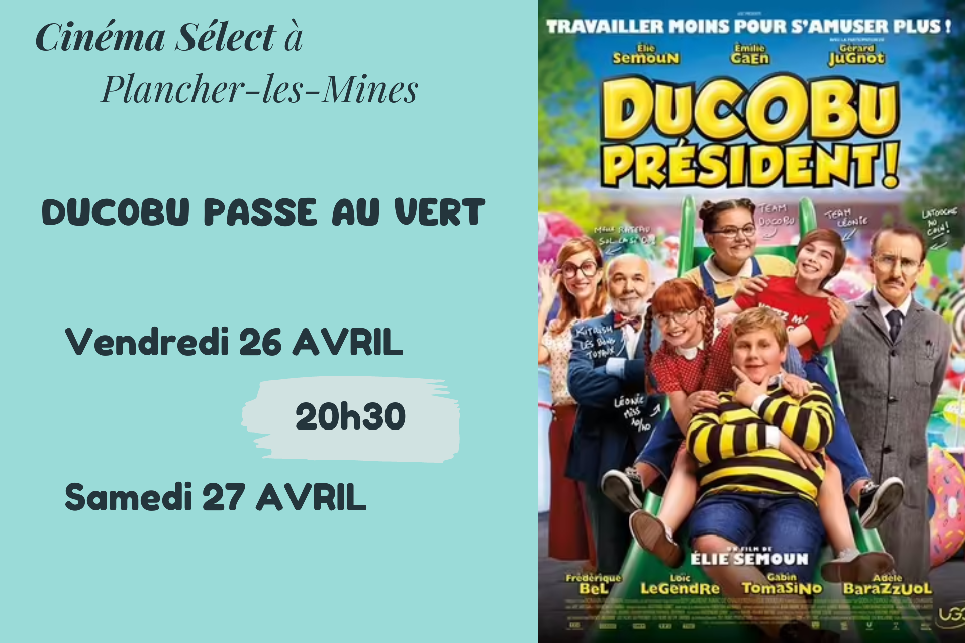 Film "Ducobu passe au vert" au CINEMA SELECT  PLANCHER-les-MINES
