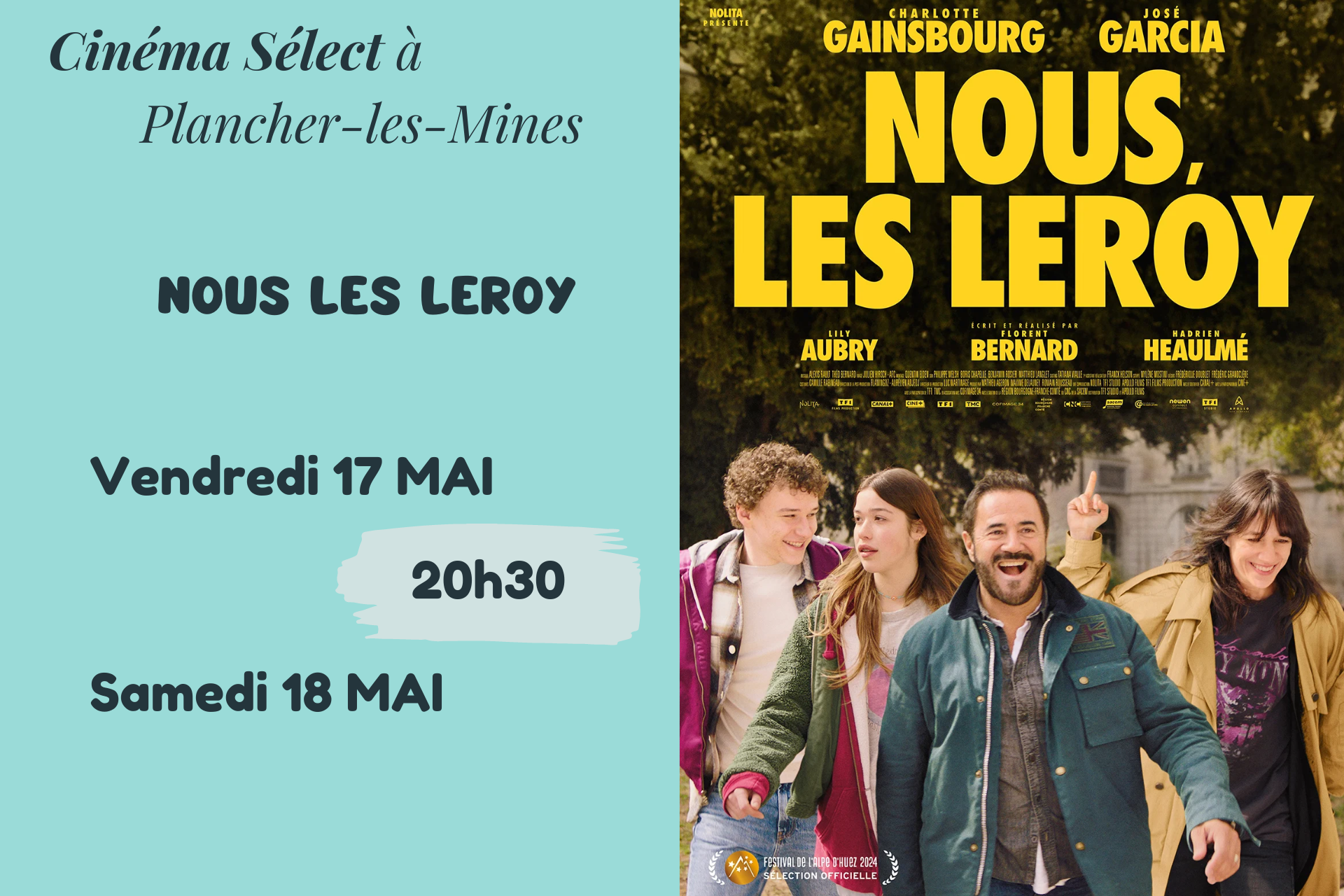 Film "NOUS, LES LEROY" au CINEMA SELECT  PLANCHER-les-MINES