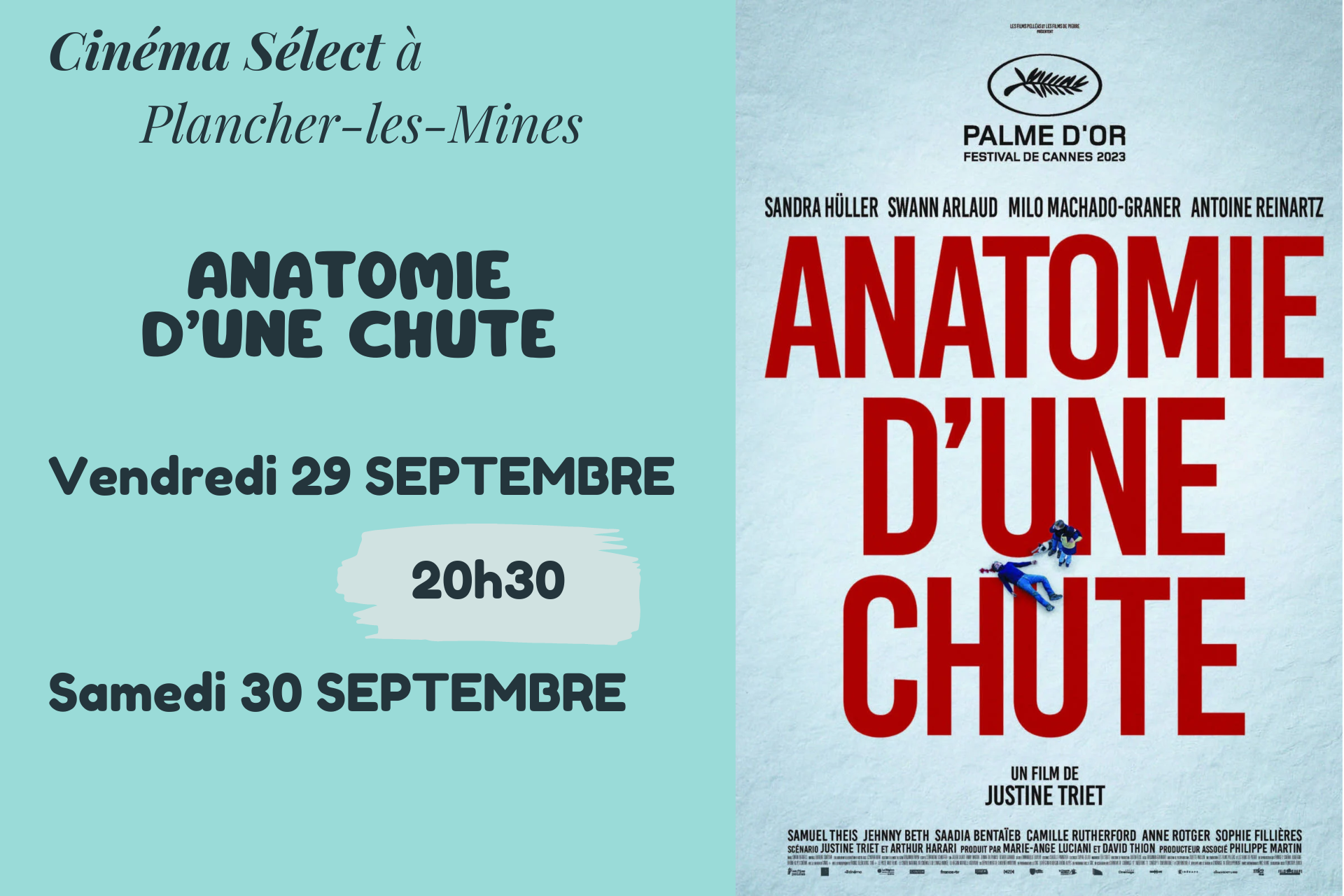 "Anatomie d'une chute" au Cinéma SELECT à PLANCHER-les-MINES