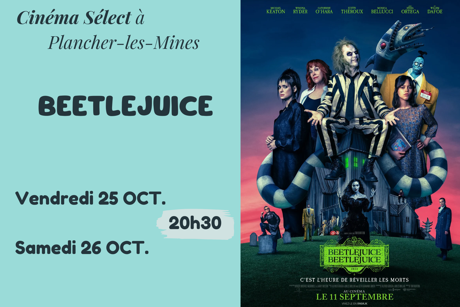 Film "BEETLEJUICE" au CINEMA SELECT  PLANCHER-les-MINES