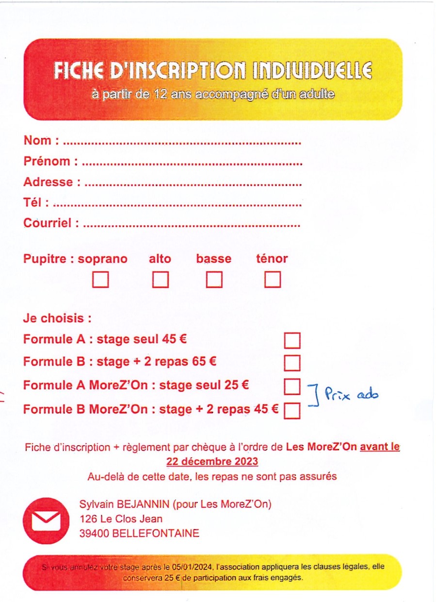 formulaire inscription weekend chantant