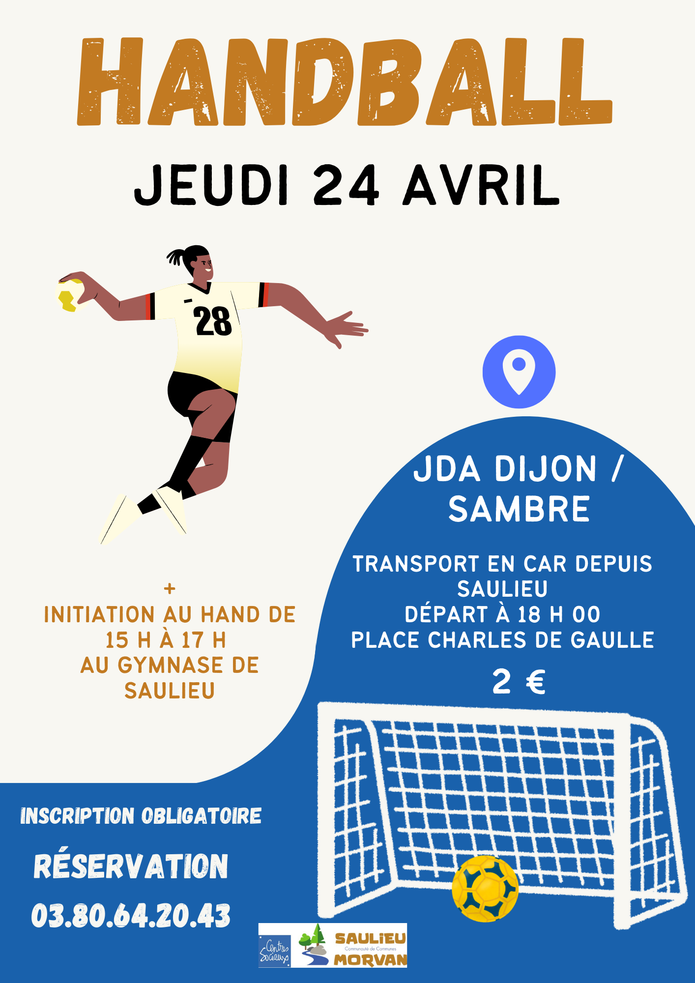Affiche A4 Championnat Handball Beige Bleu Noir Illustratif simple - 1