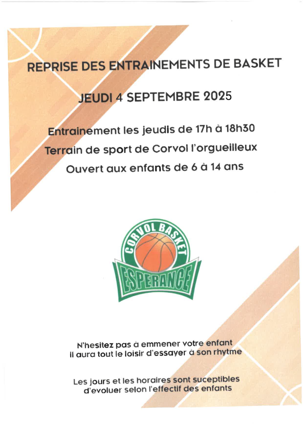 Entraînement de basket - Corvol Basket Espérance