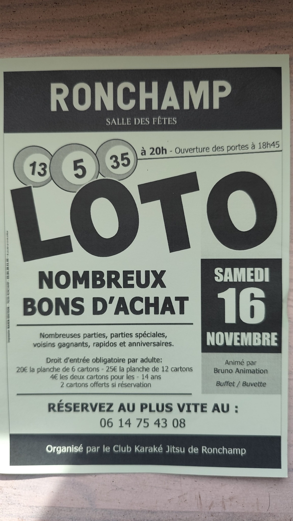 LOTO du club de karat de Ronchamp