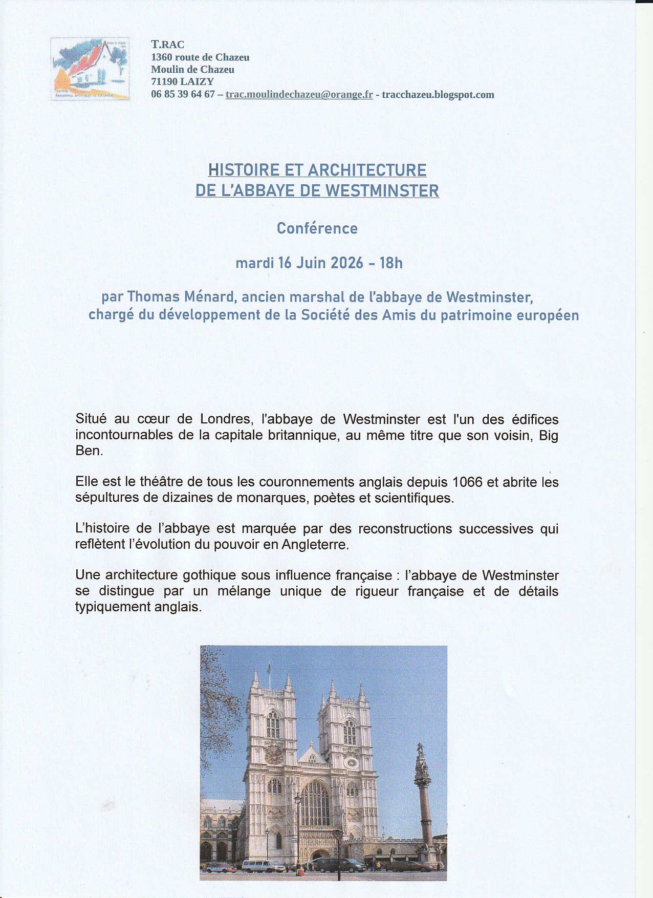 Conférence par Thomas Ménard - Histoire et Architecture de l'abbaye de Westminster