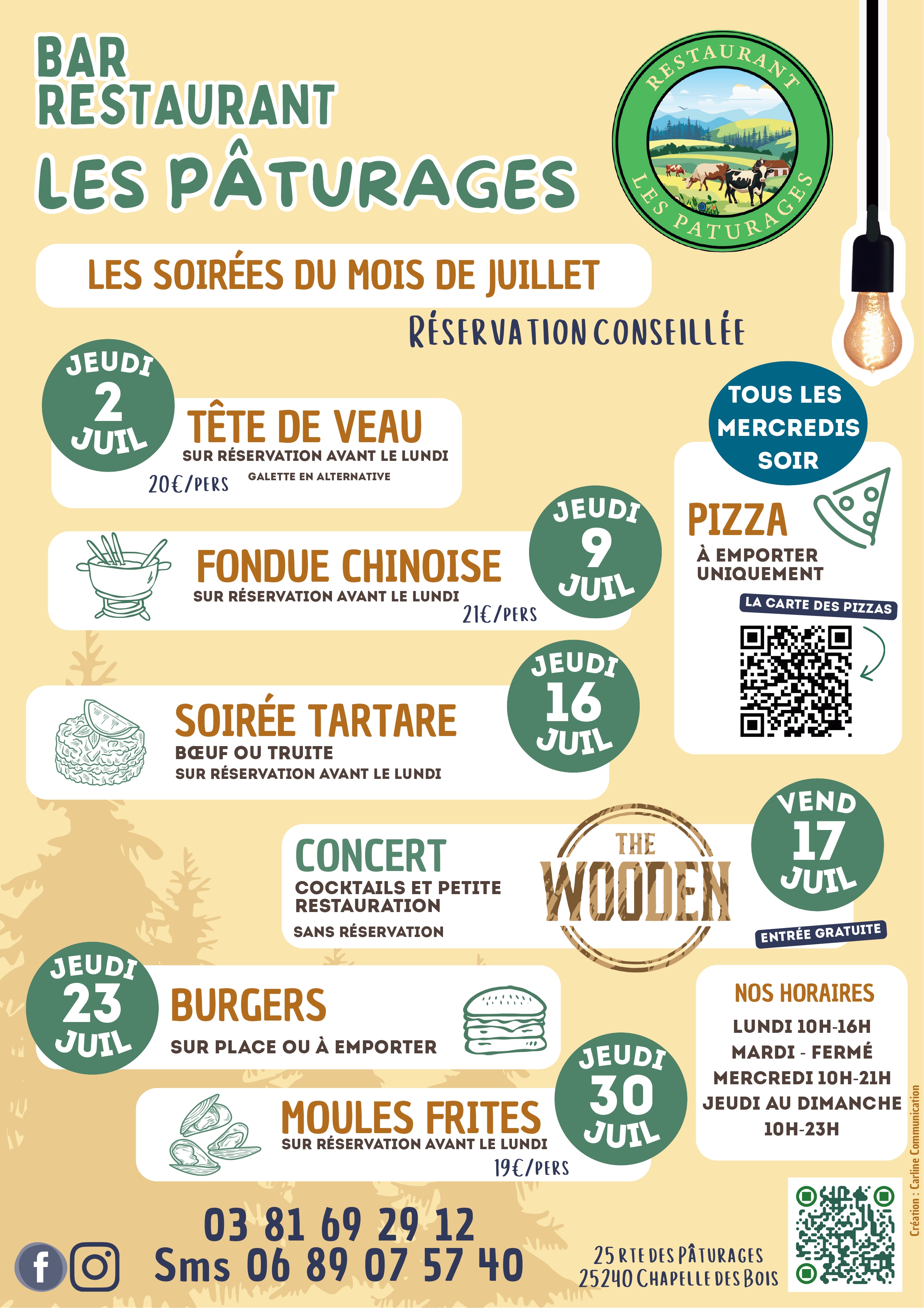 Soirées Spéciales juillet - Restaurant Les Pâturages